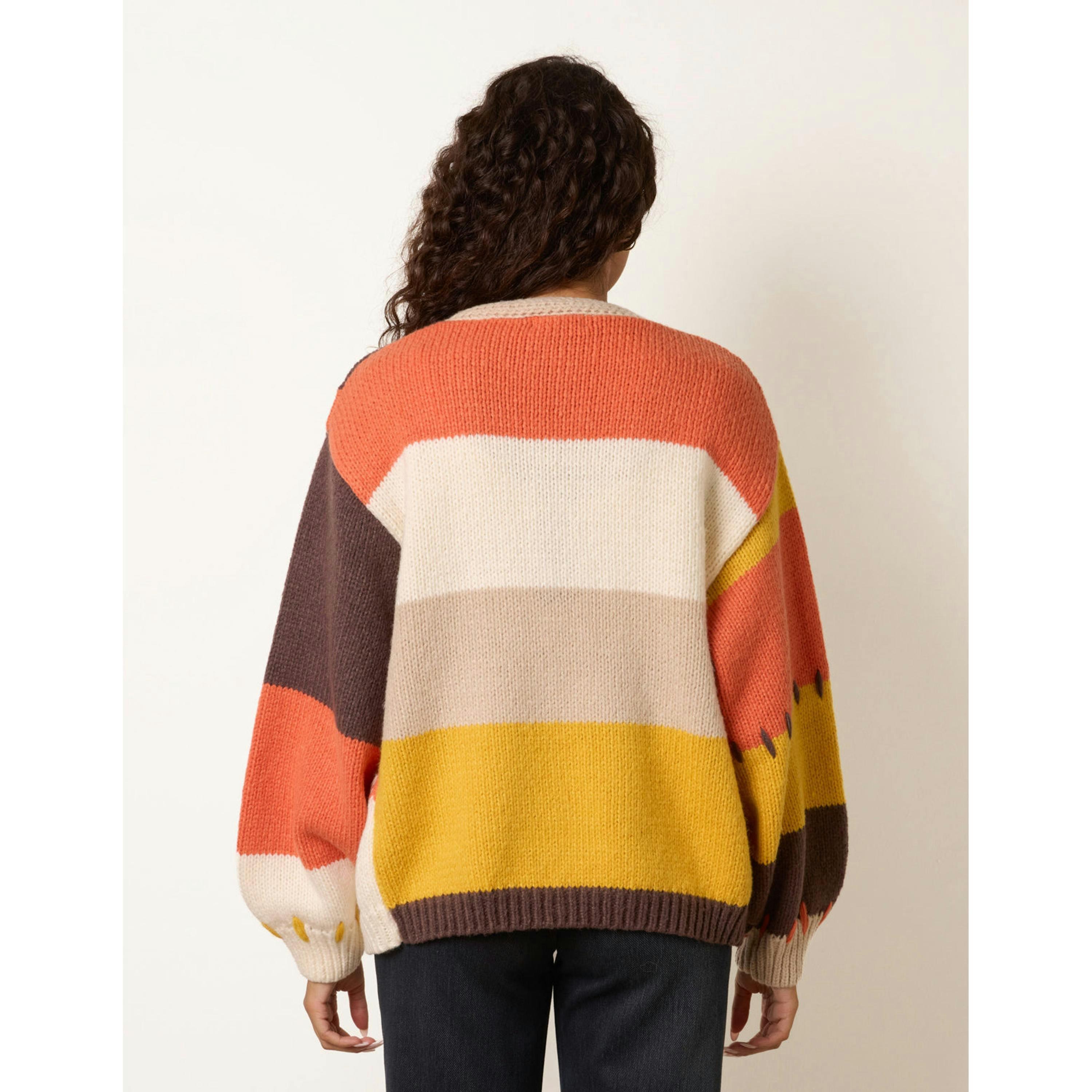 Blue Vanilla Knit Colourblock Cardigans  in Orange , view 2 of 4