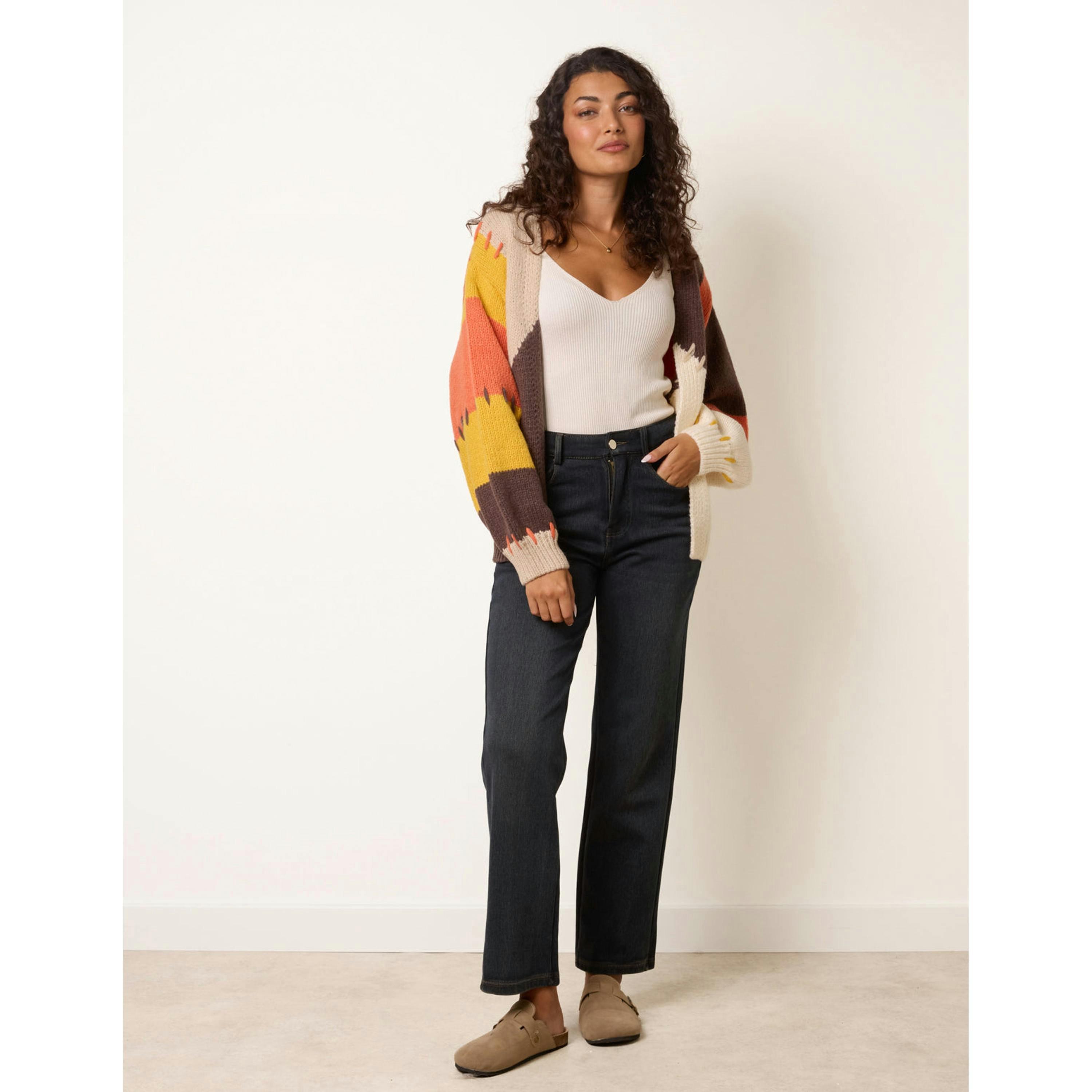 Blue Vanilla Knit Colourblock Cardigans  in Orange , view 4 of 4
