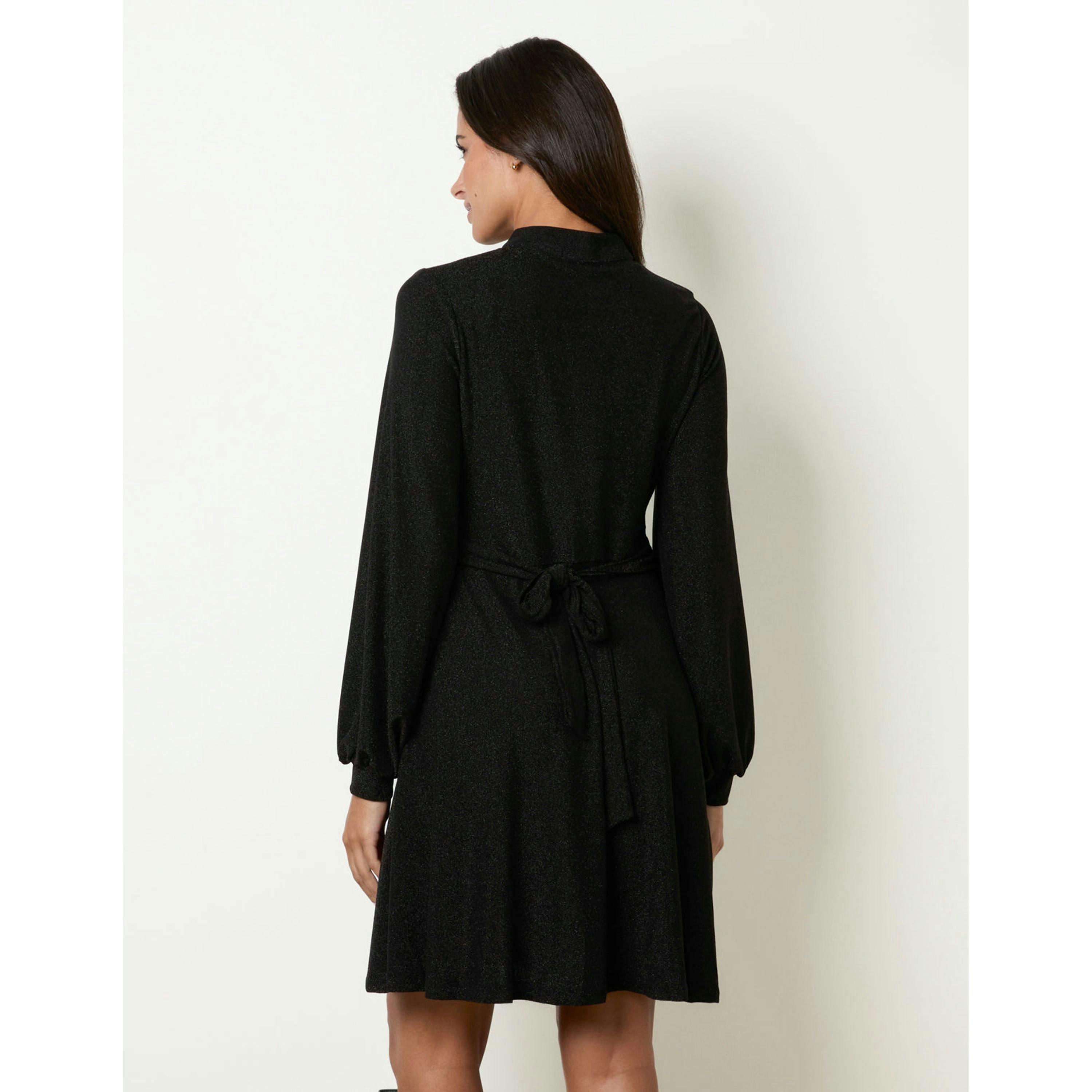 Blue Vanilla Metallic Button Front Dress With Tie Waist  in Black , view 2 of 4