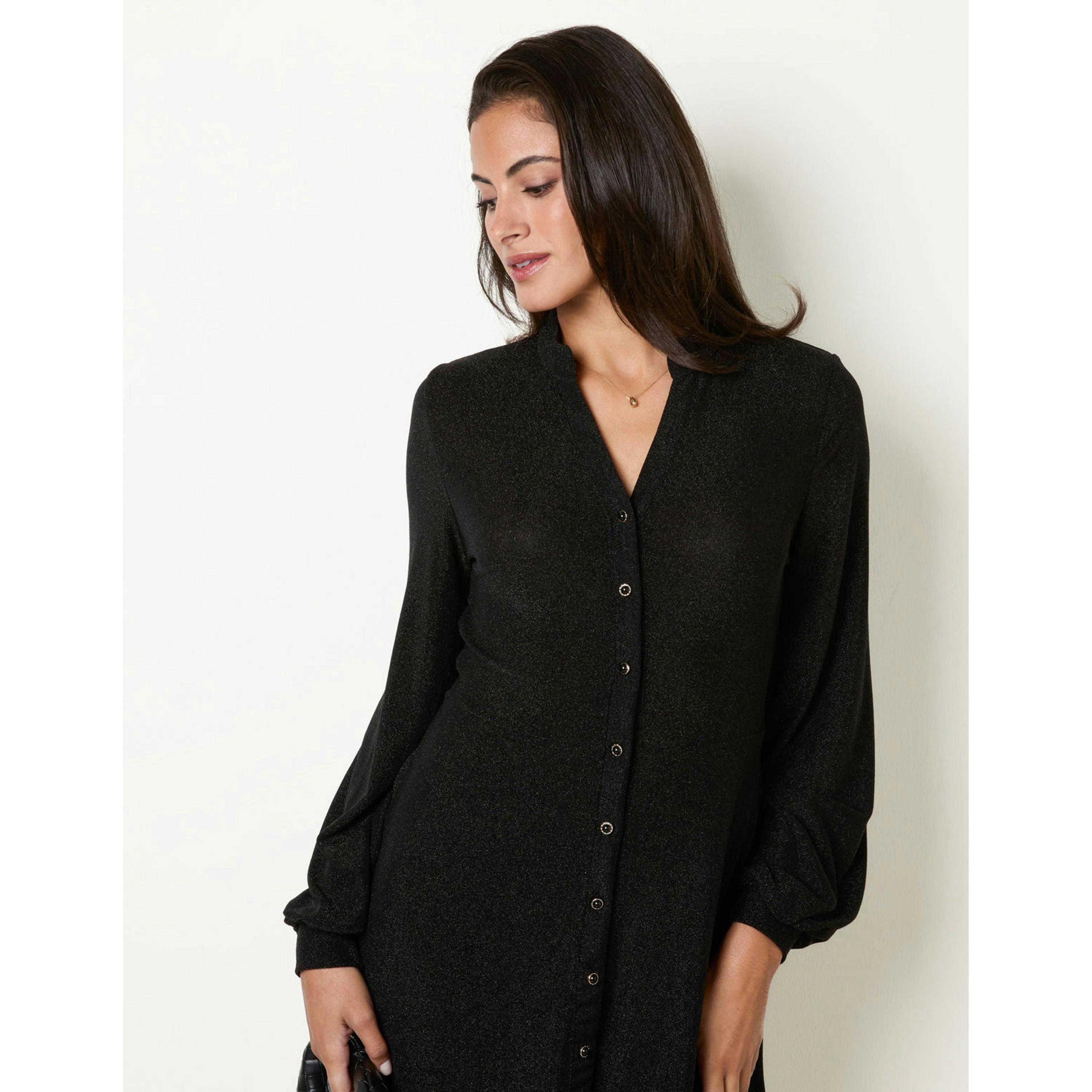 Blue Vanilla Metallic Button Front Dress With Tie Waist  in Black , view 4 of 4