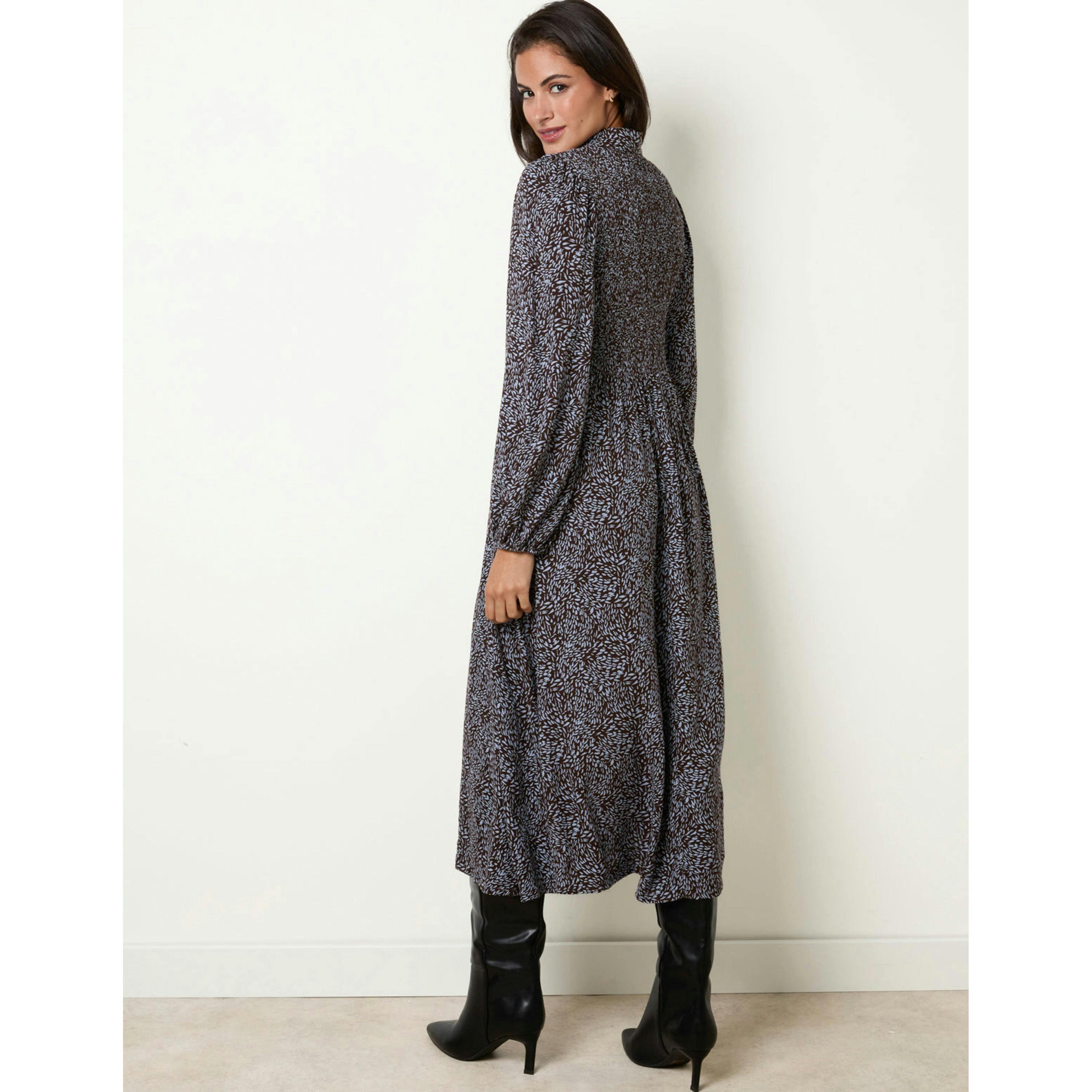 Blue Vanilla Long Sleeve Shirred Midi Dress  in Brown , view 2 of 4