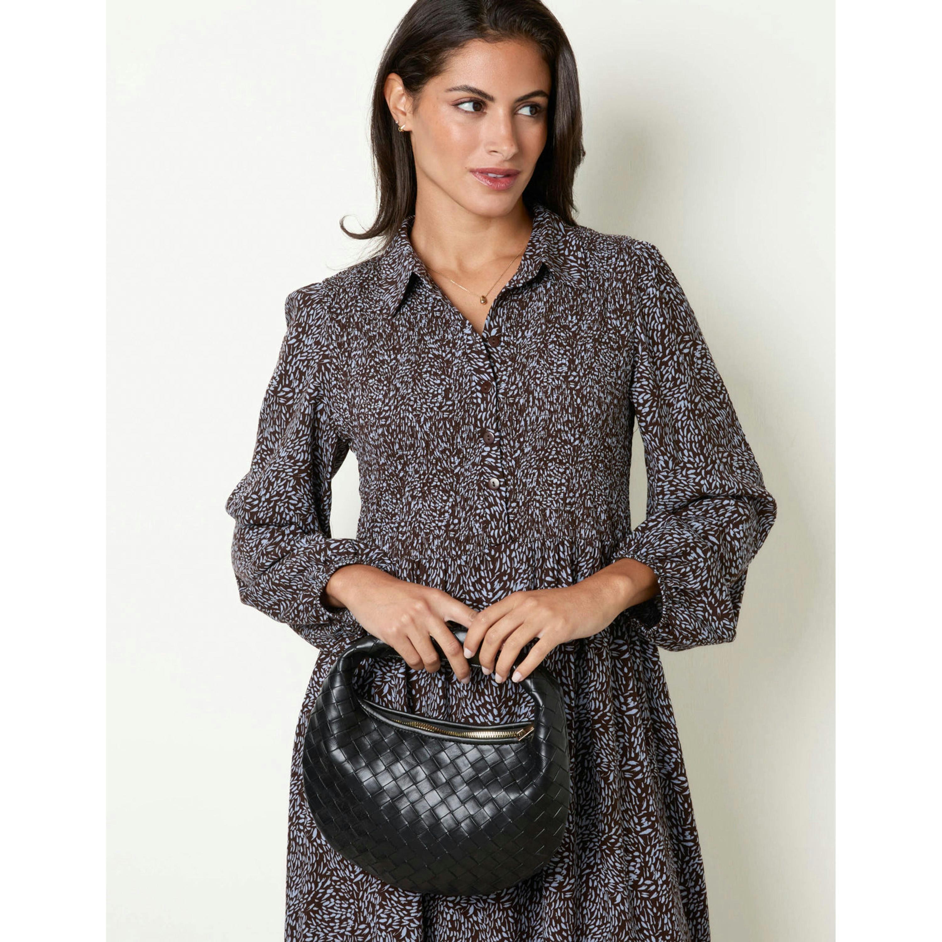 Blue Vanilla Long Sleeve Shirred Midi Dress  in Brown , view 4 of 4