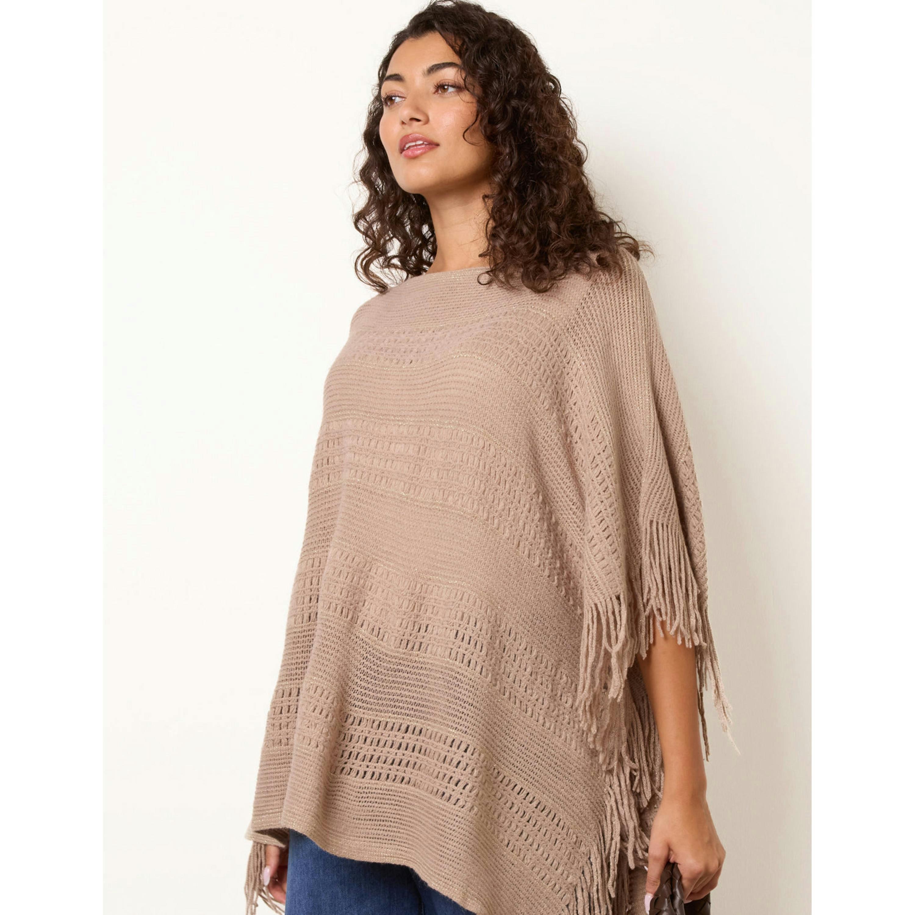 Blue Vanilla Knitted Cape  in Beige , view 3 of 4