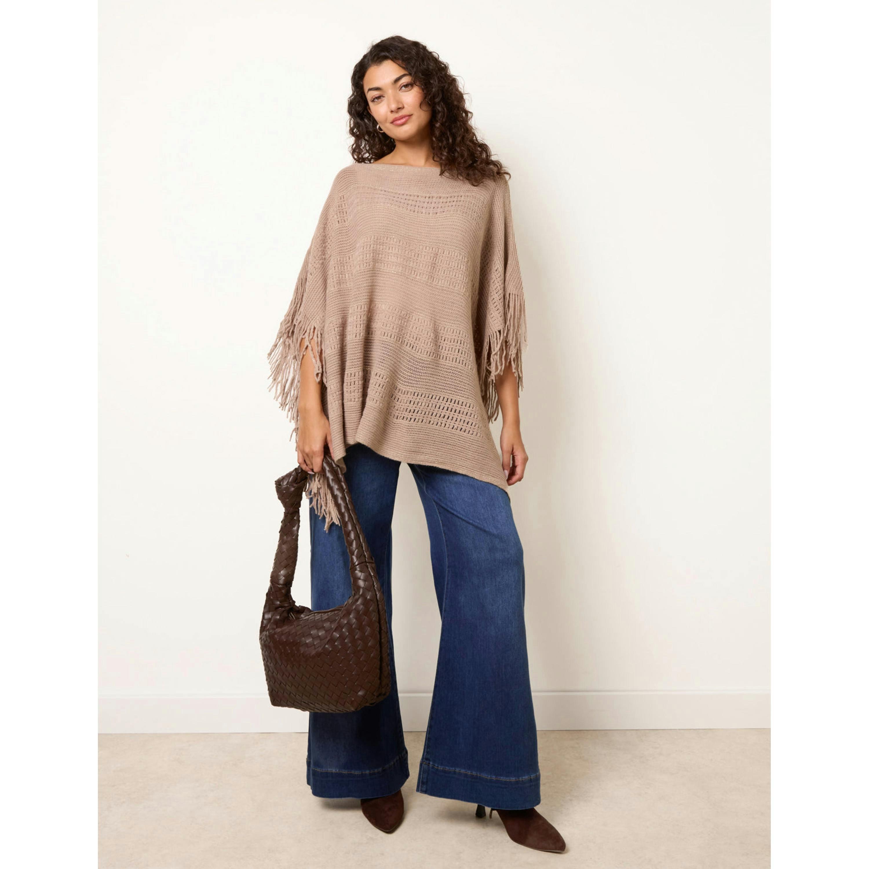 Blue Vanilla Knitted Cape  in Beige , view 4 of 4