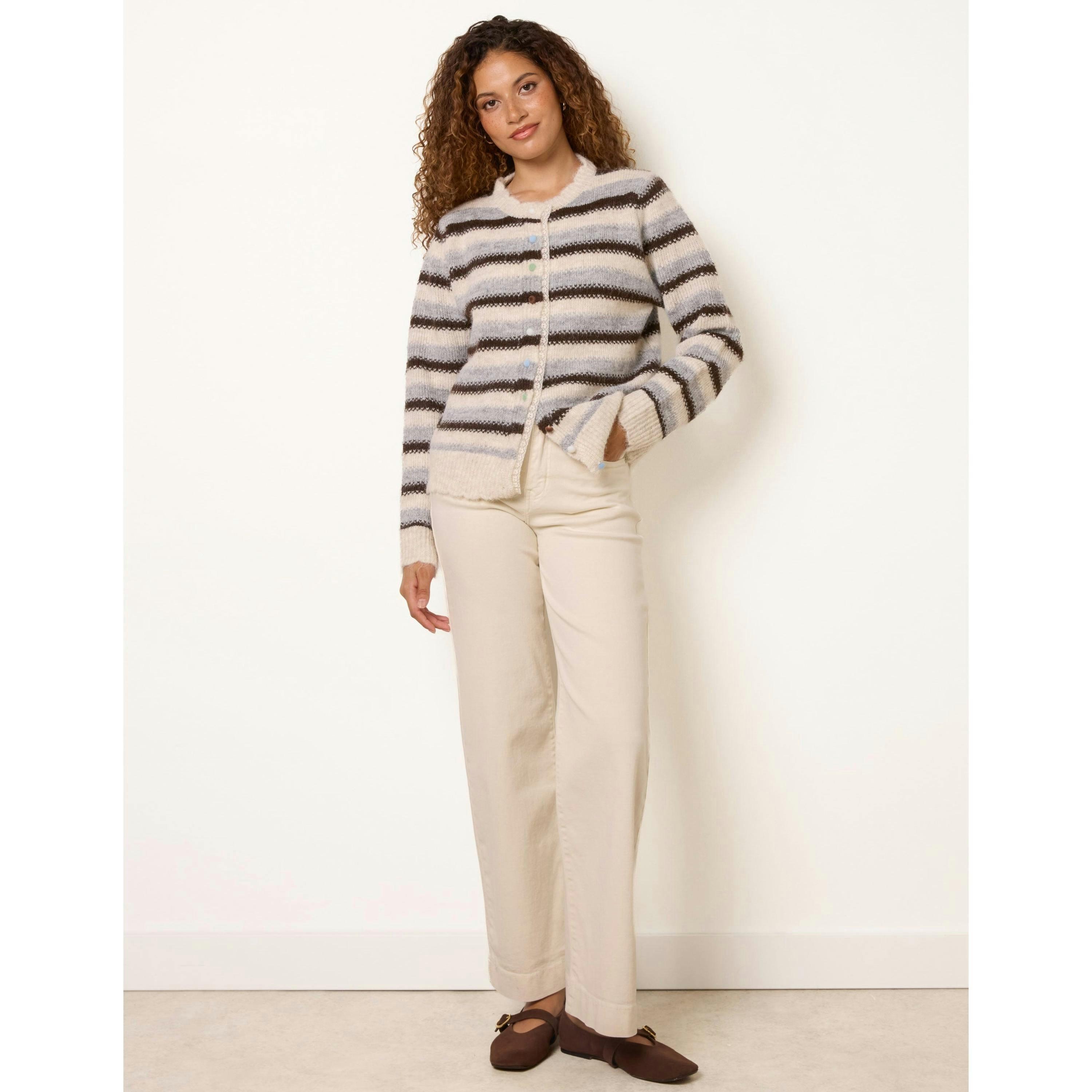 Blue Vanilla Striped Knitted Cardigan  in Beige , view 4 of 4