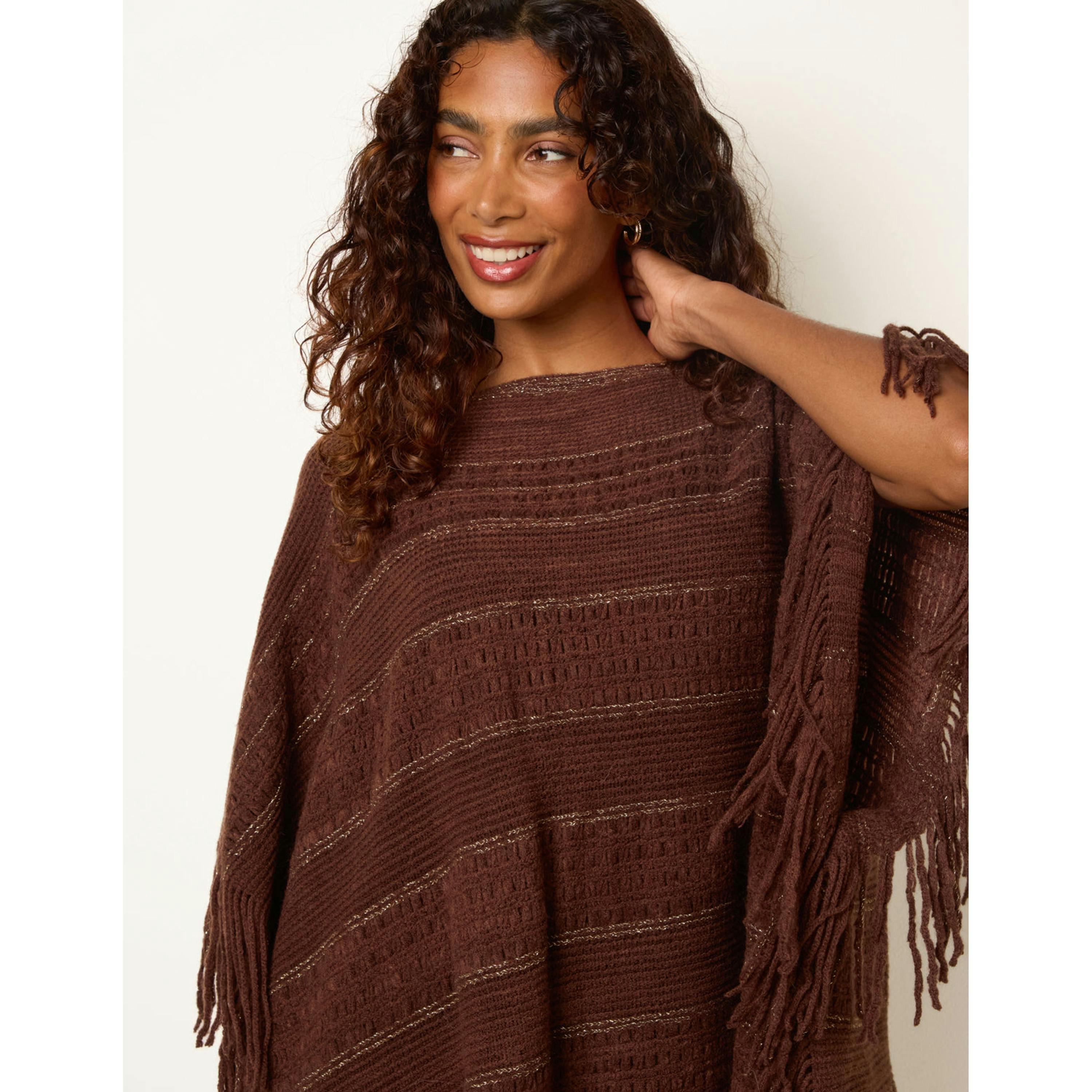 Blue Vanilla Knitted Cape  in Brown , view 2 of 4