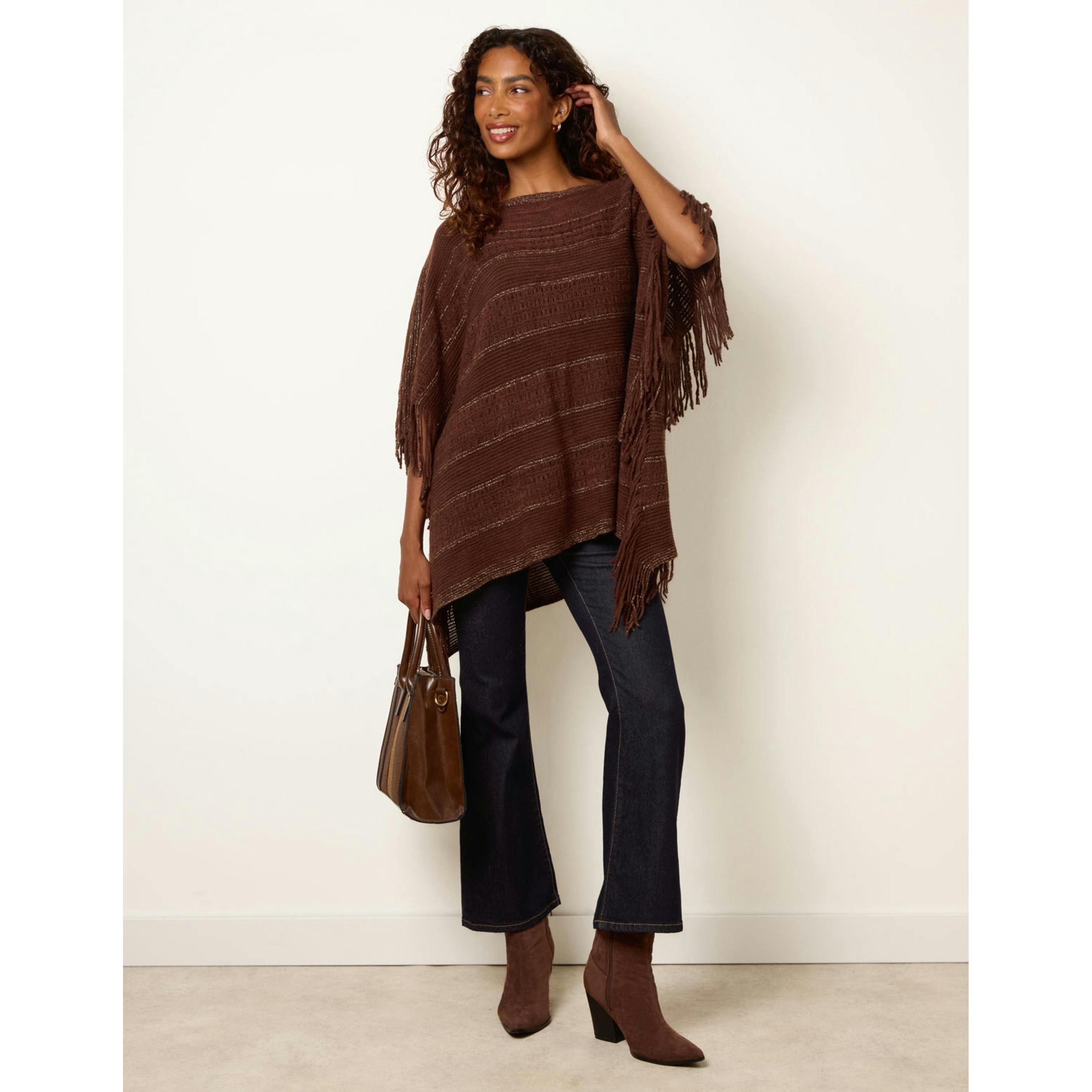 Blue Vanilla Knitted Cape  in Brown , view 3 of 4