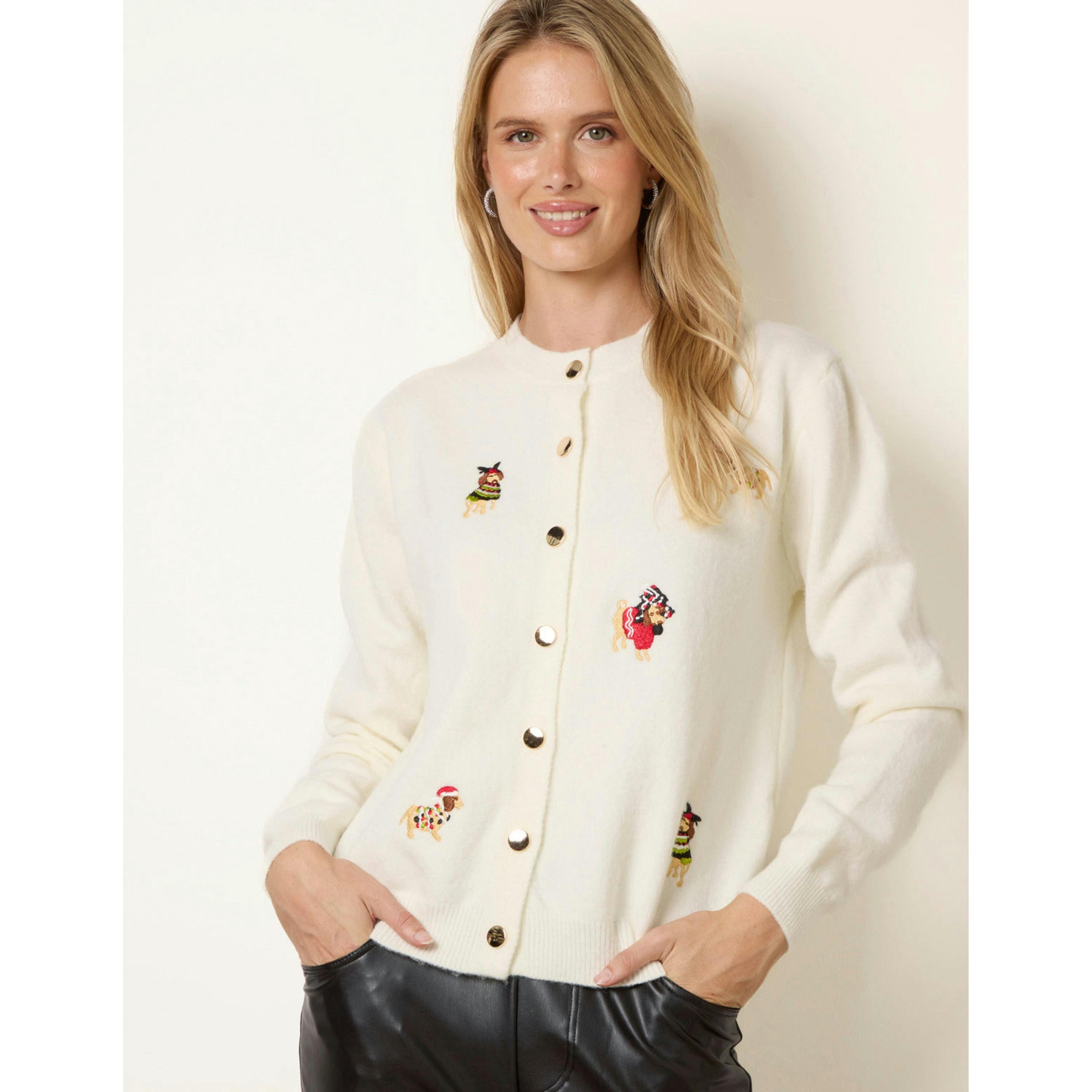 Blue Vanilla Christmas Dog Cardigan  in Ivory , view 3 of 4