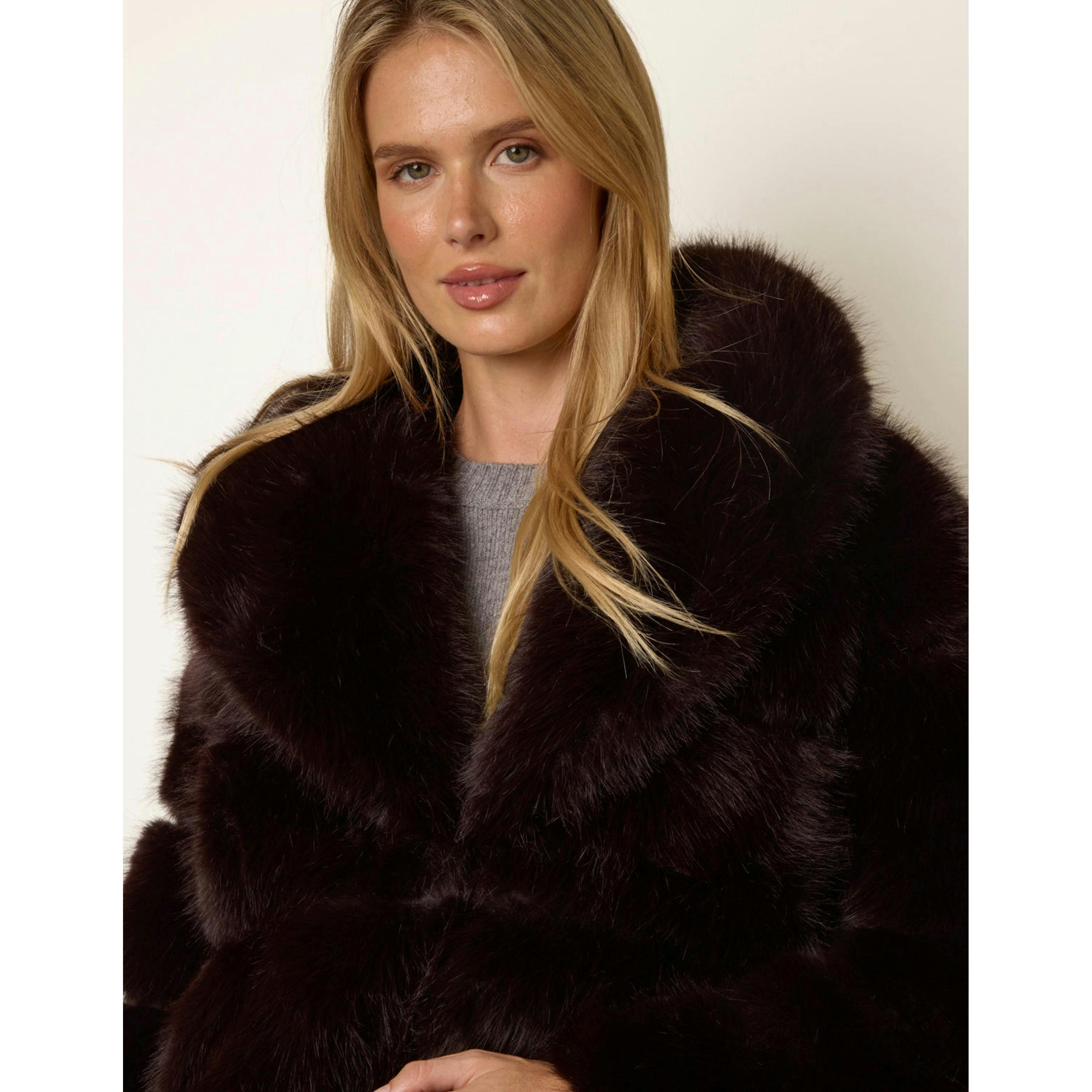 Blue Vanilla Faux Fur Cropped Jacket  in Brown , view 3 of 4