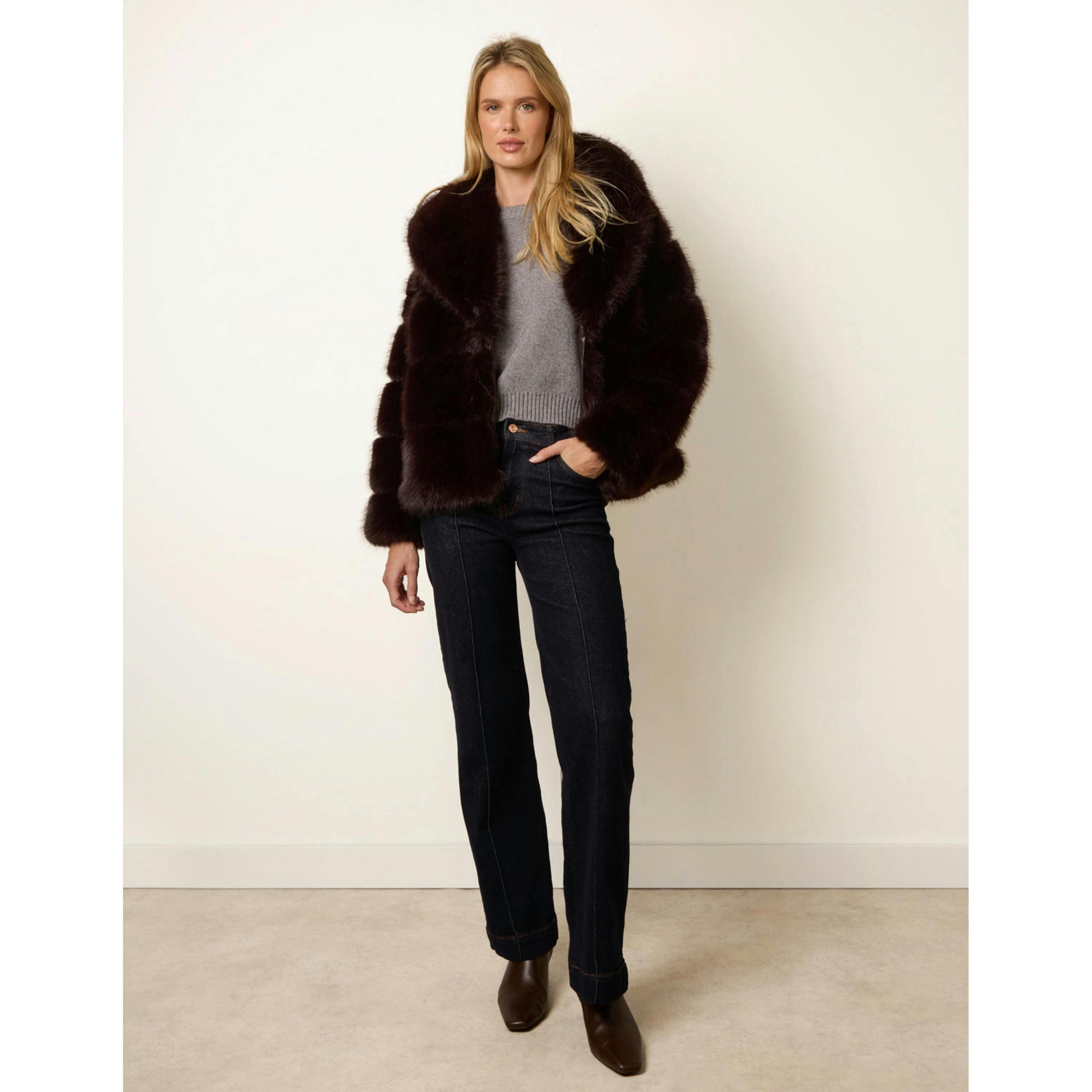 Blue Vanilla Faux Fur Cropped Jacket  in Brown , view 4 of 4