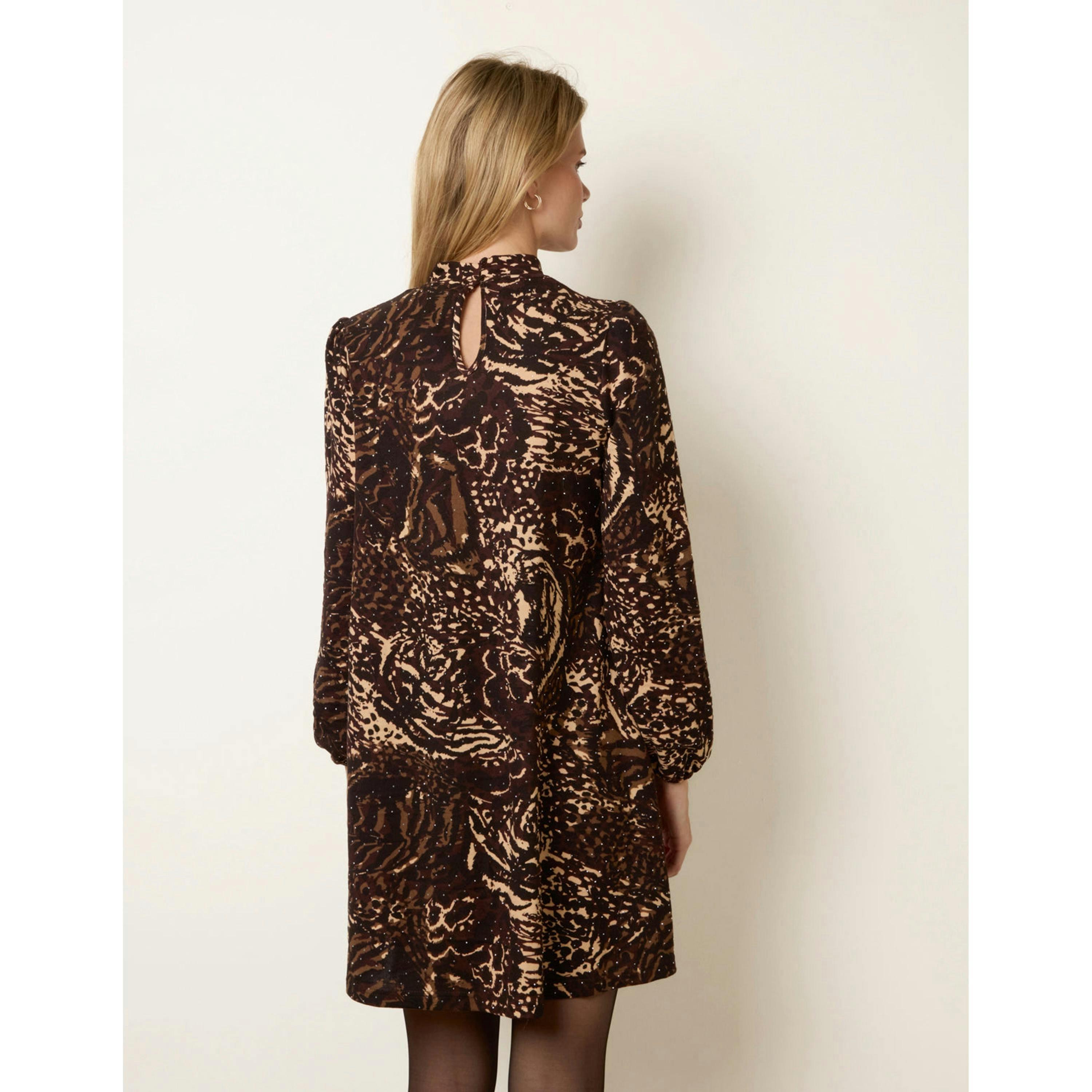 Blue Vanilla Rhinestone High Neck Swing Dress  in Brown , view 2 of 4