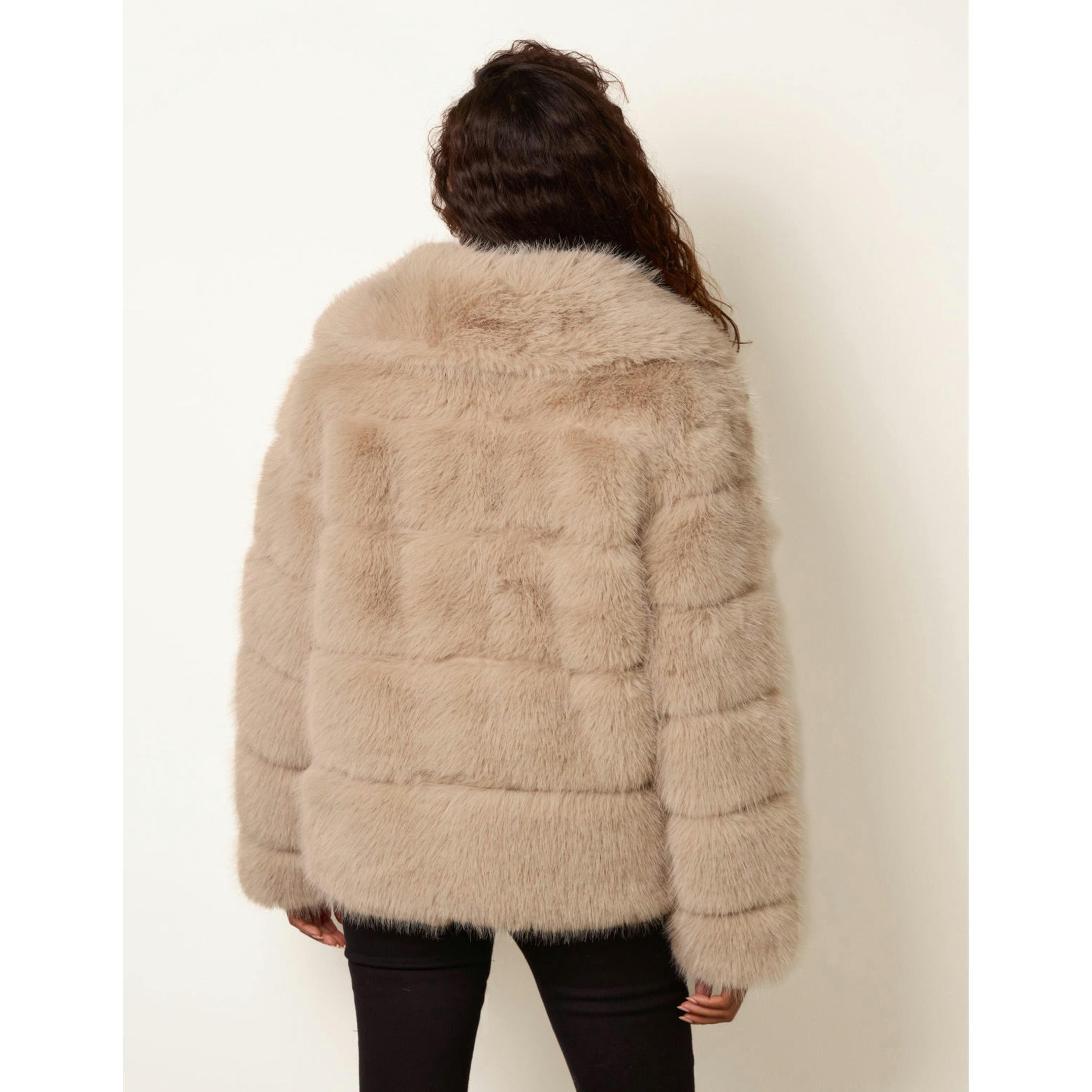 Blue Vanilla Faux Fur Cropped Jacket  in Beige , view 2 of 4