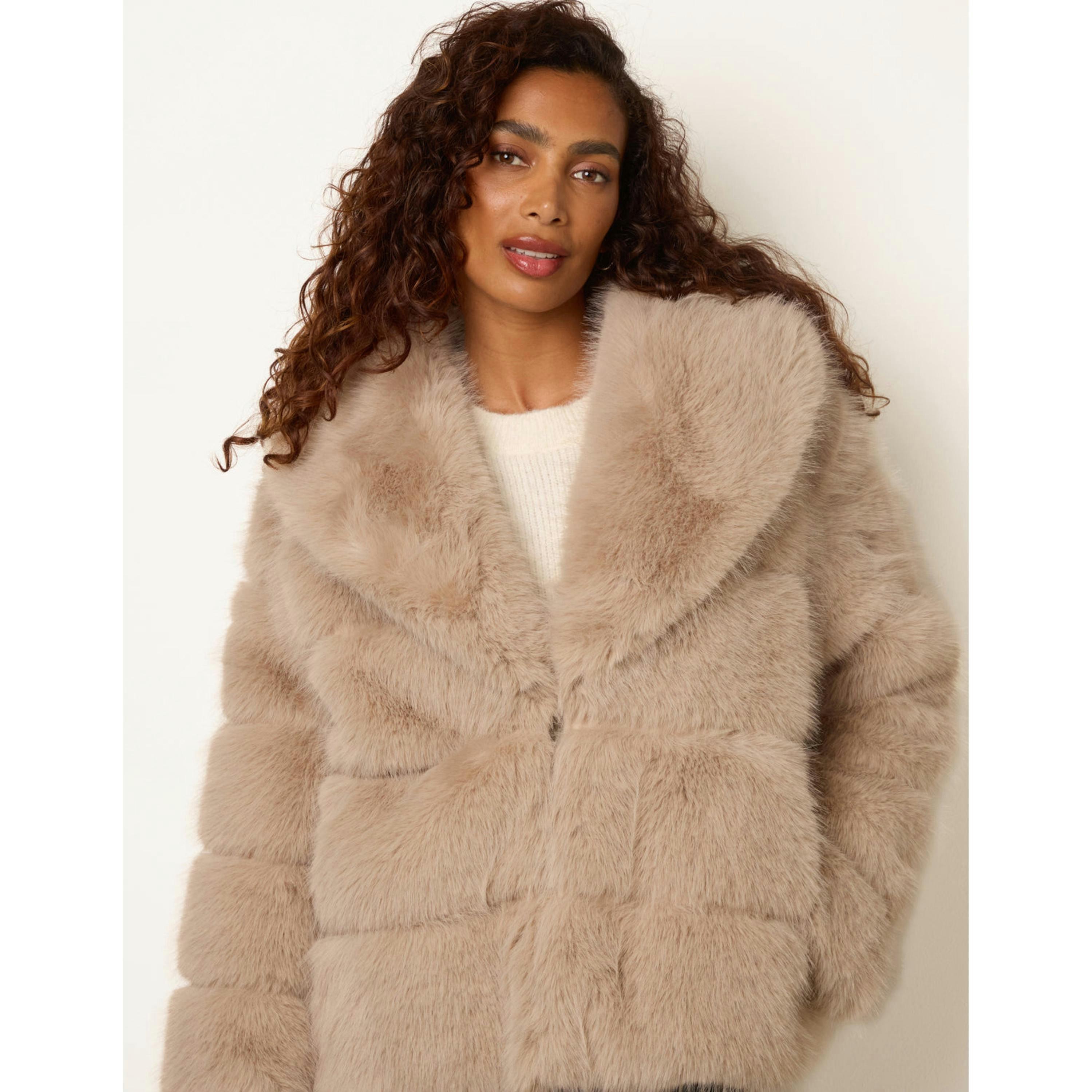 Blue Vanilla Faux Fur Cropped Jacket  in Beige , view 3 of 4