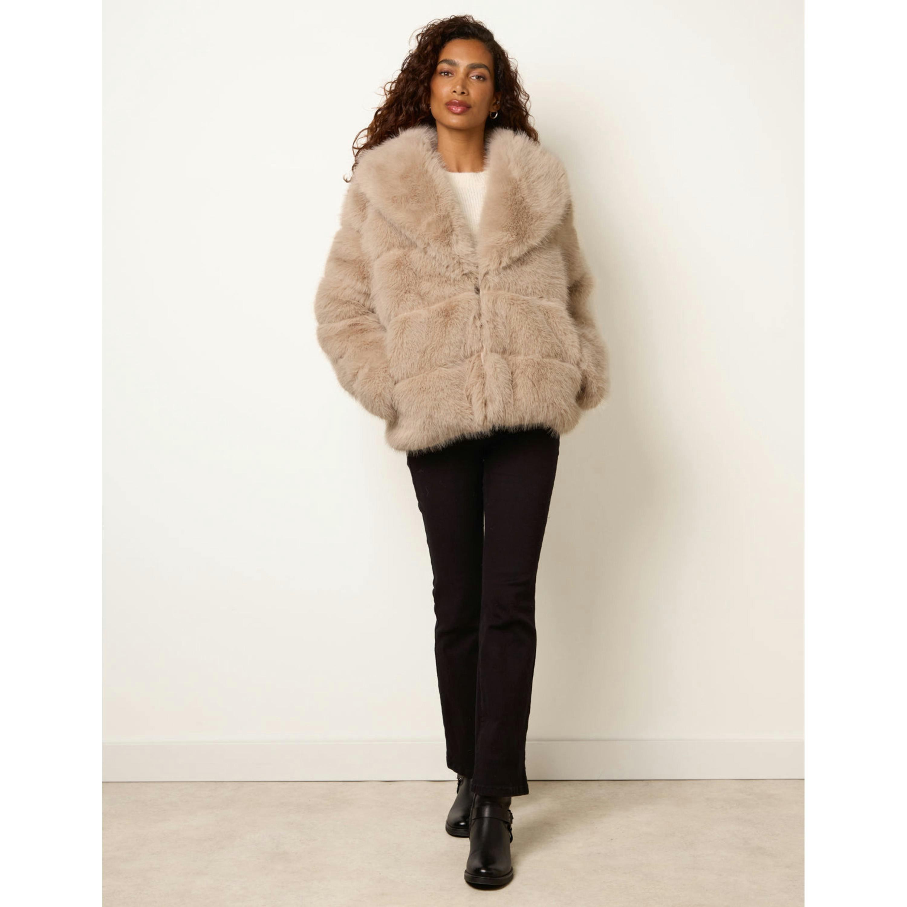 Blue Vanilla Faux Fur Cropped Jacket  in Beige , view 4 of 4