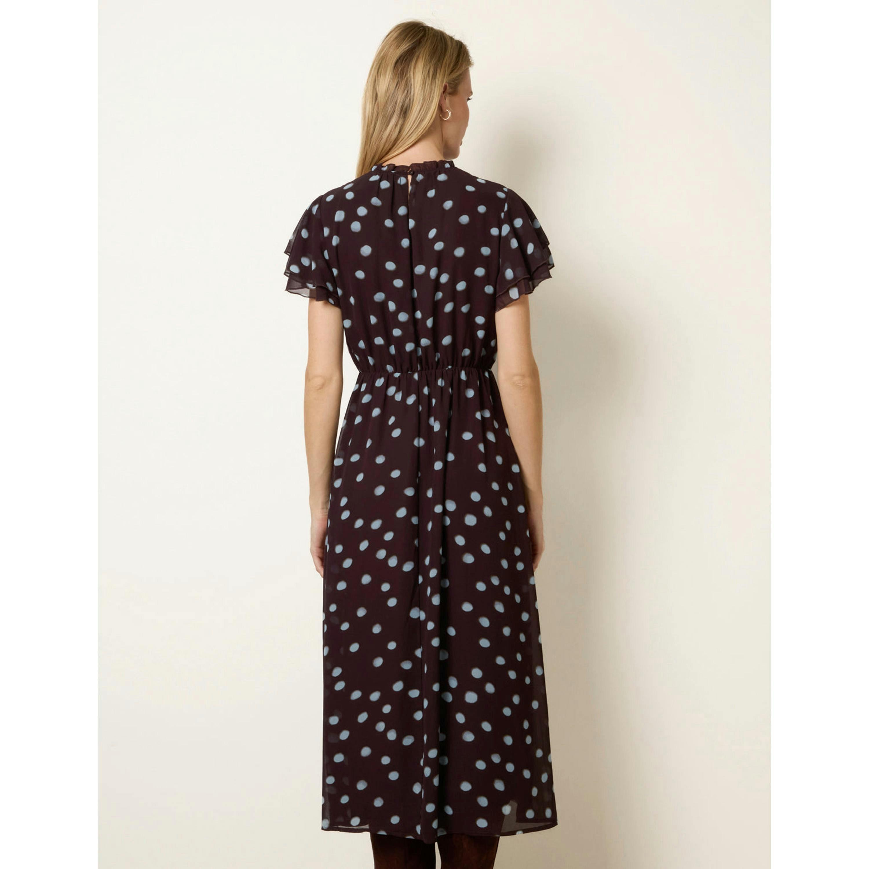 Blue Vanilla Polka Dot Frill Neck Midi Dress  in Brown , view 2 of 5