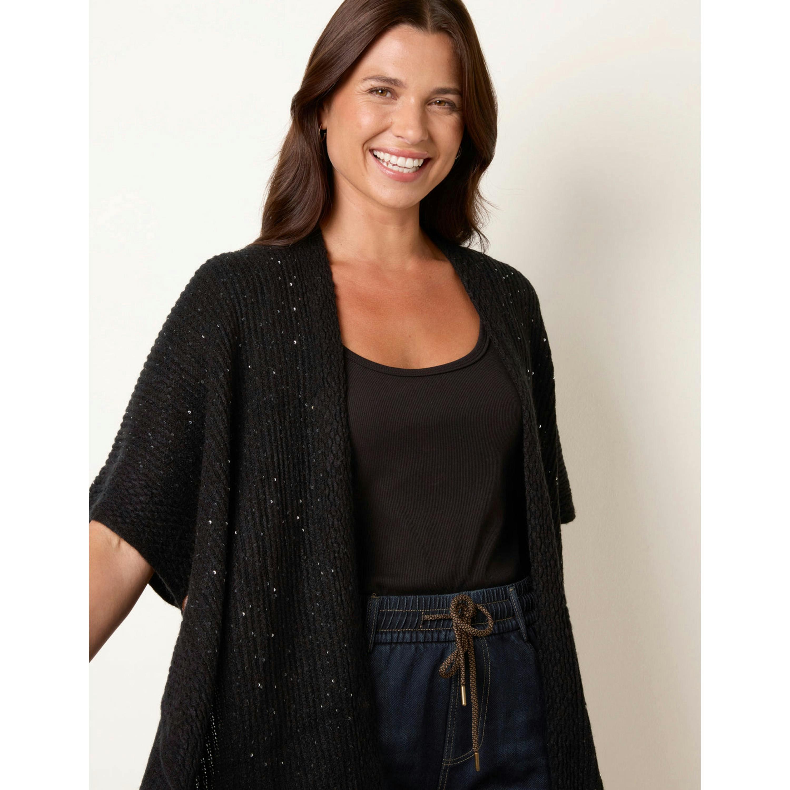 Blue Vanilla Sequin Cardigan  in Black , view 3 of 4