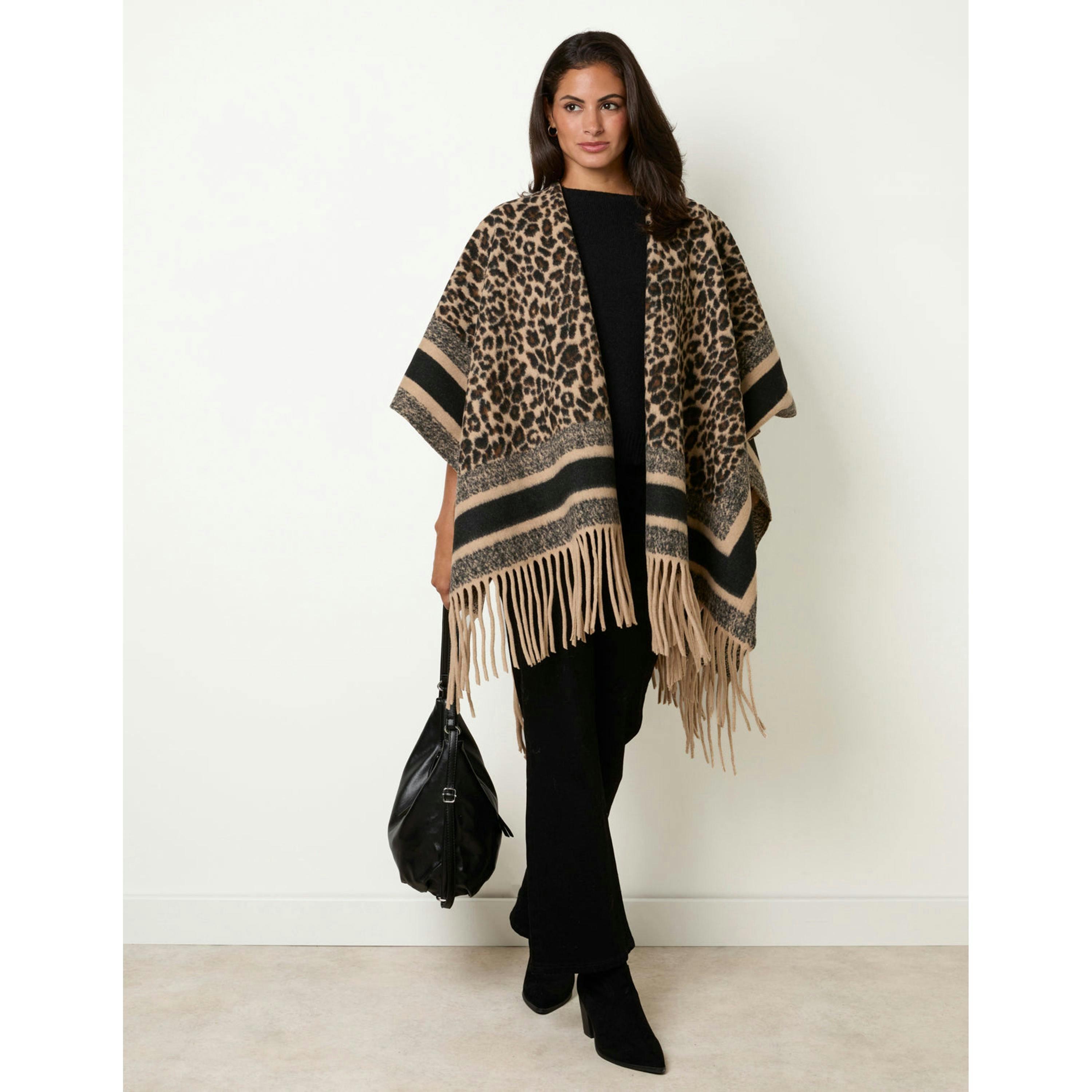 Blue Vanilla Animal Print Cape  in Brown , view 3 of 4