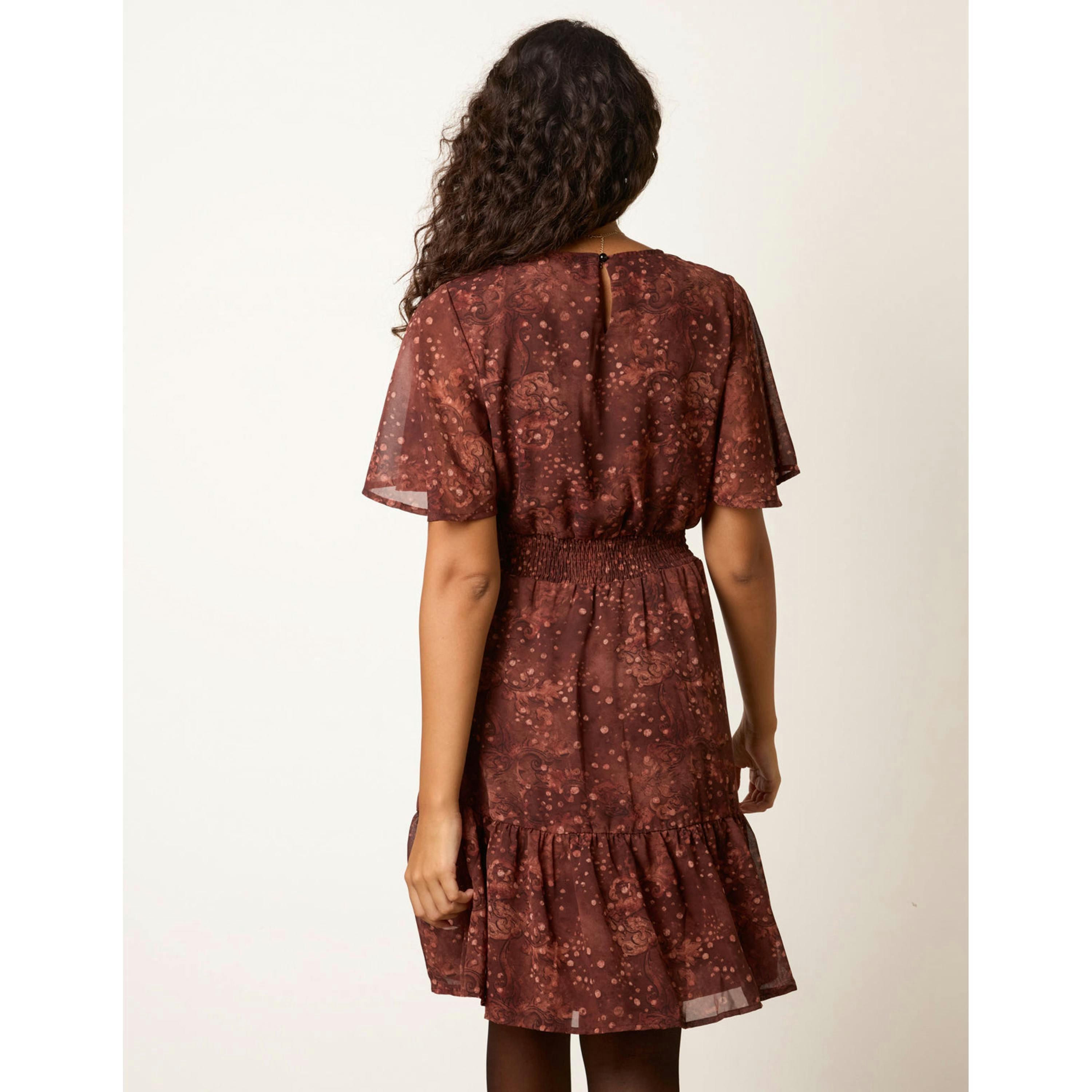 Blue Vanilla Crew Neck Frill Sleeve Mini Dress  in Brown , view 2 of 4