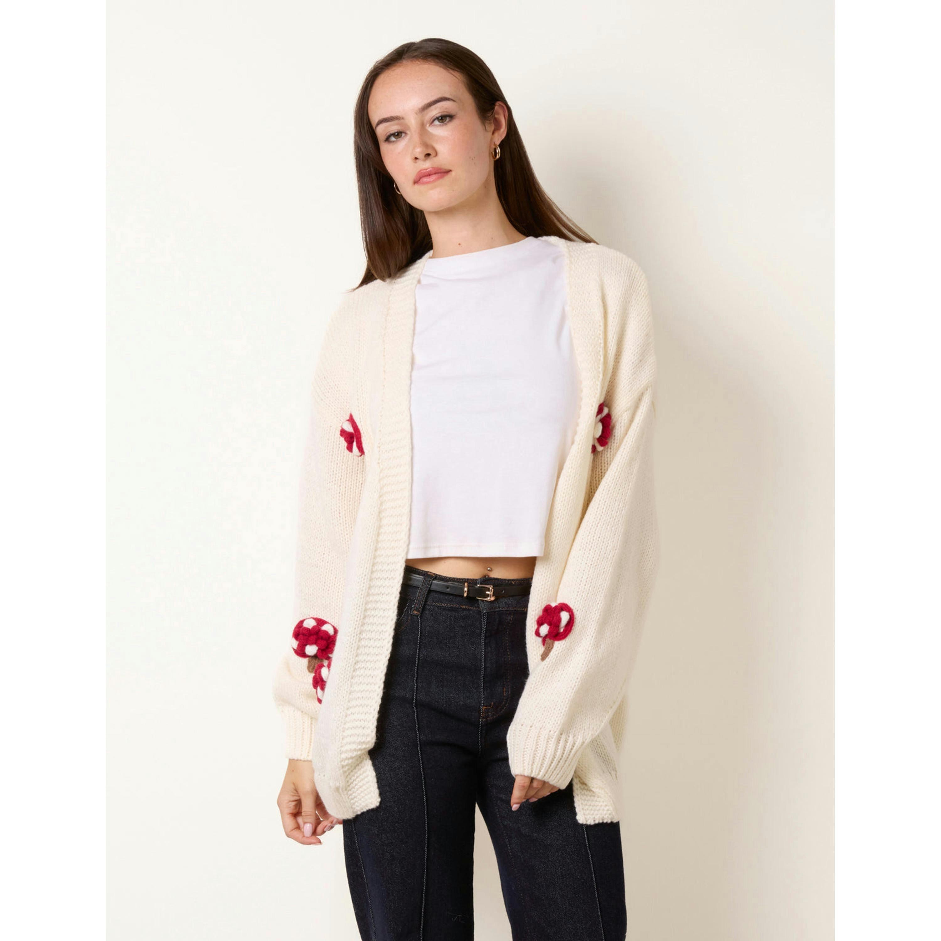 Blue Vanilla Mushroom Knit Cardigan  in Ivory , view 4 of 4