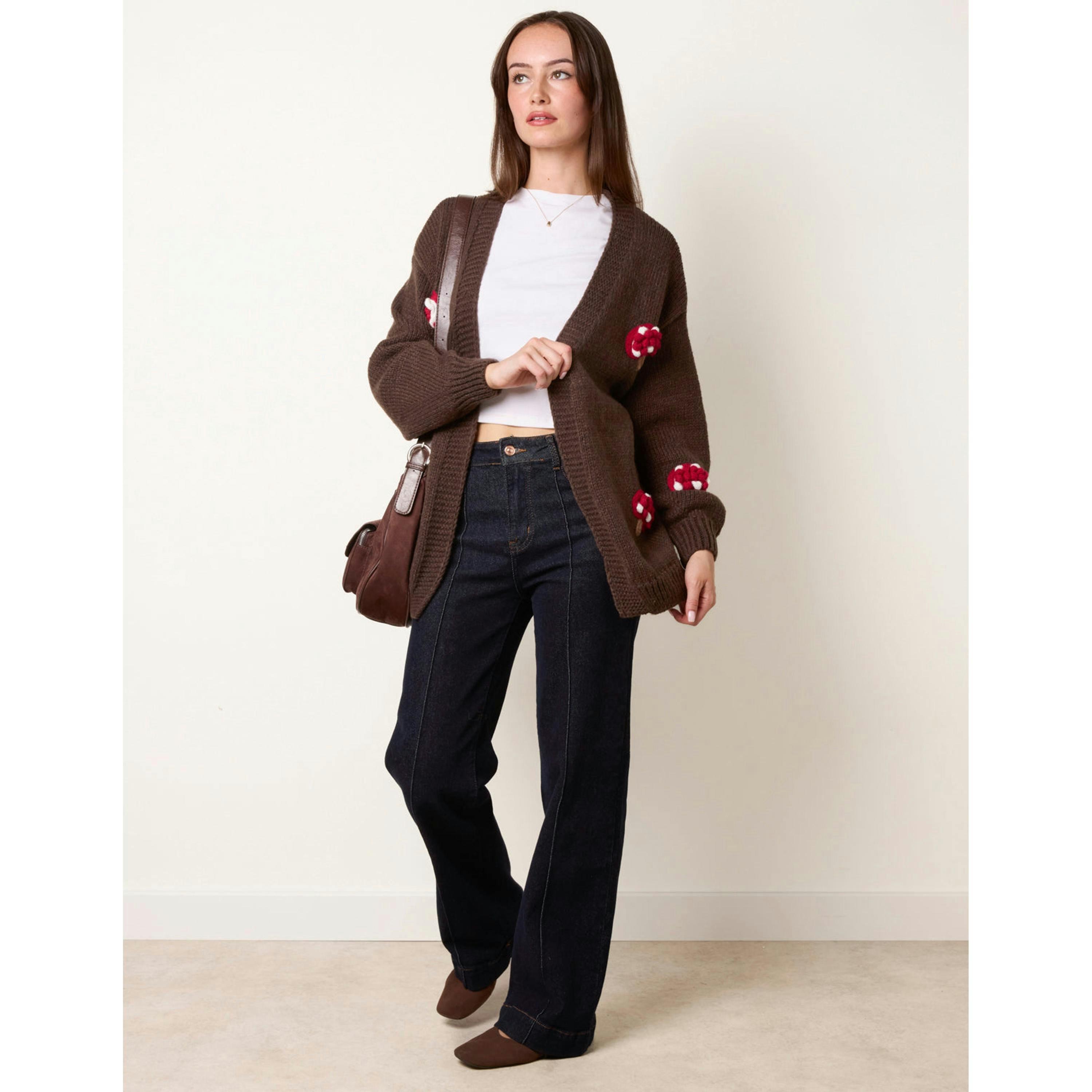 Blue Vanilla Mushroom Knit Cardigan  in Brown , view 3 of 4