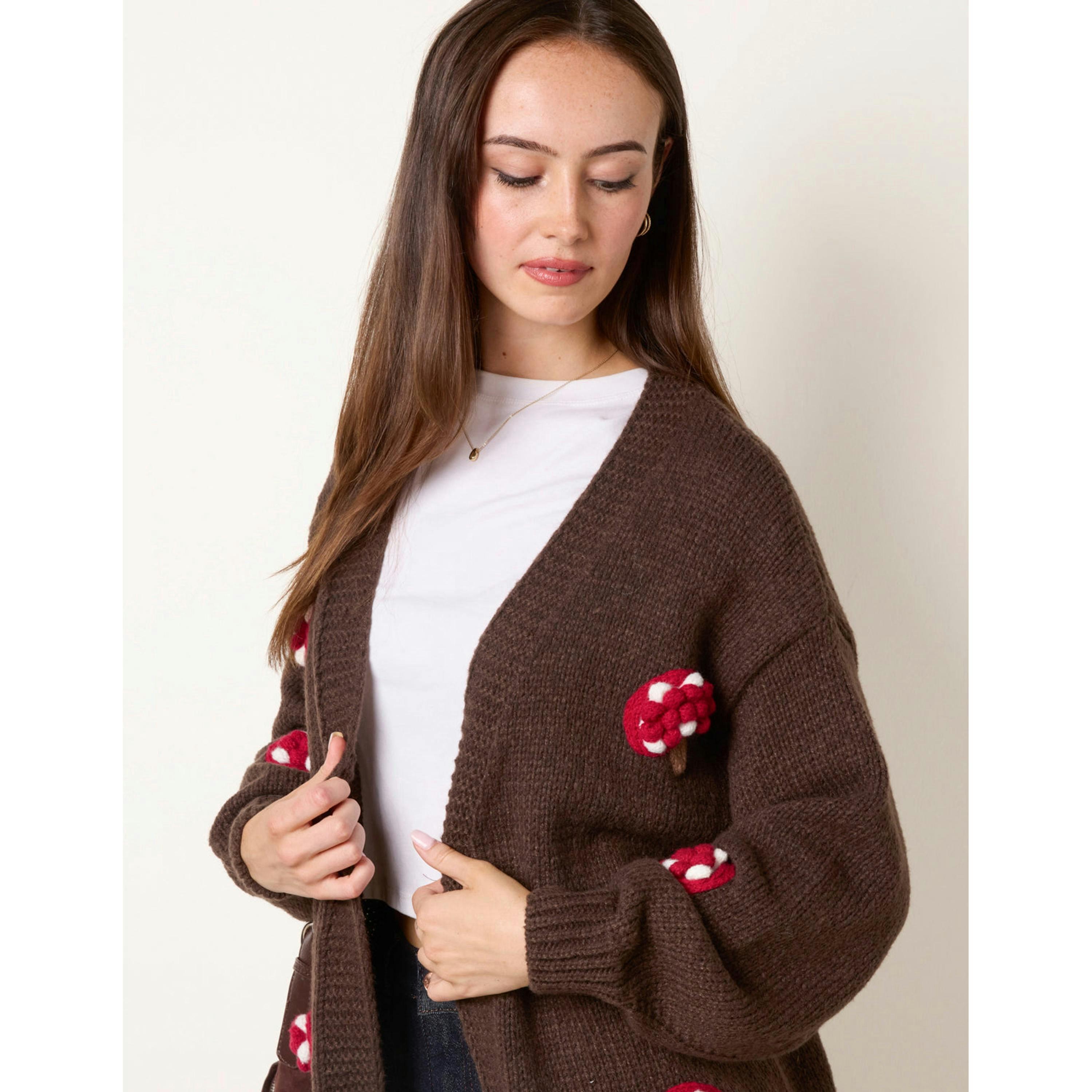 Blue Vanilla Mushroom Knit Cardigan  in Brown , view 4 of 4