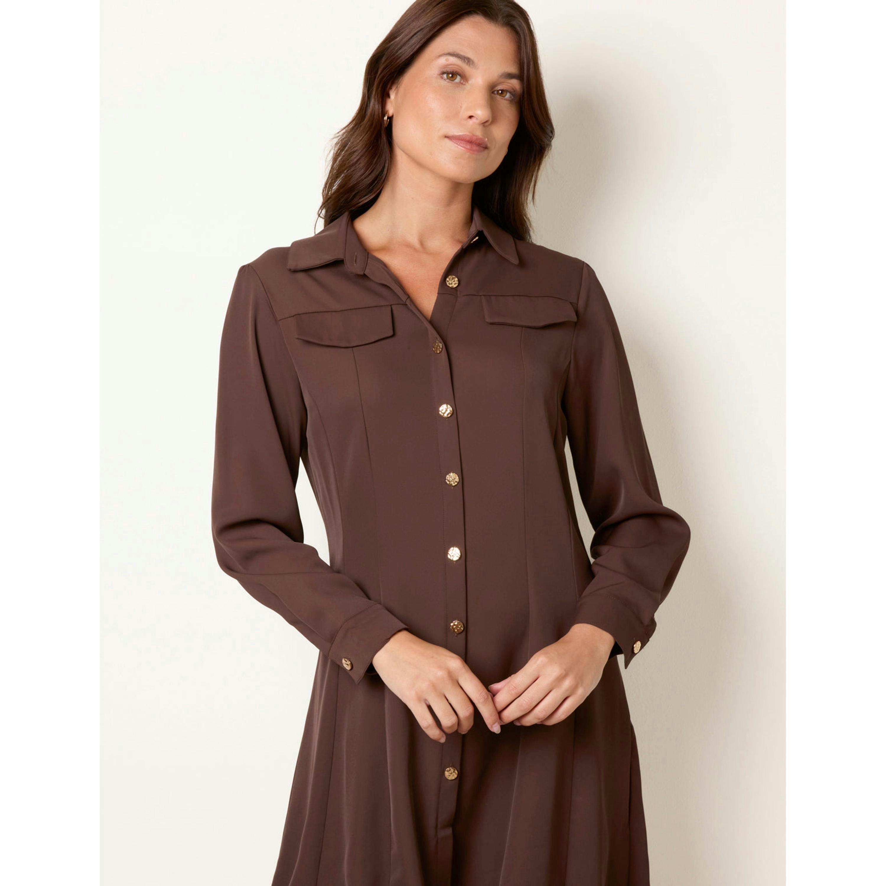 Blue Vanilla Crepe Fit & Flare Mini Dress  in Brown , view 3 of 4