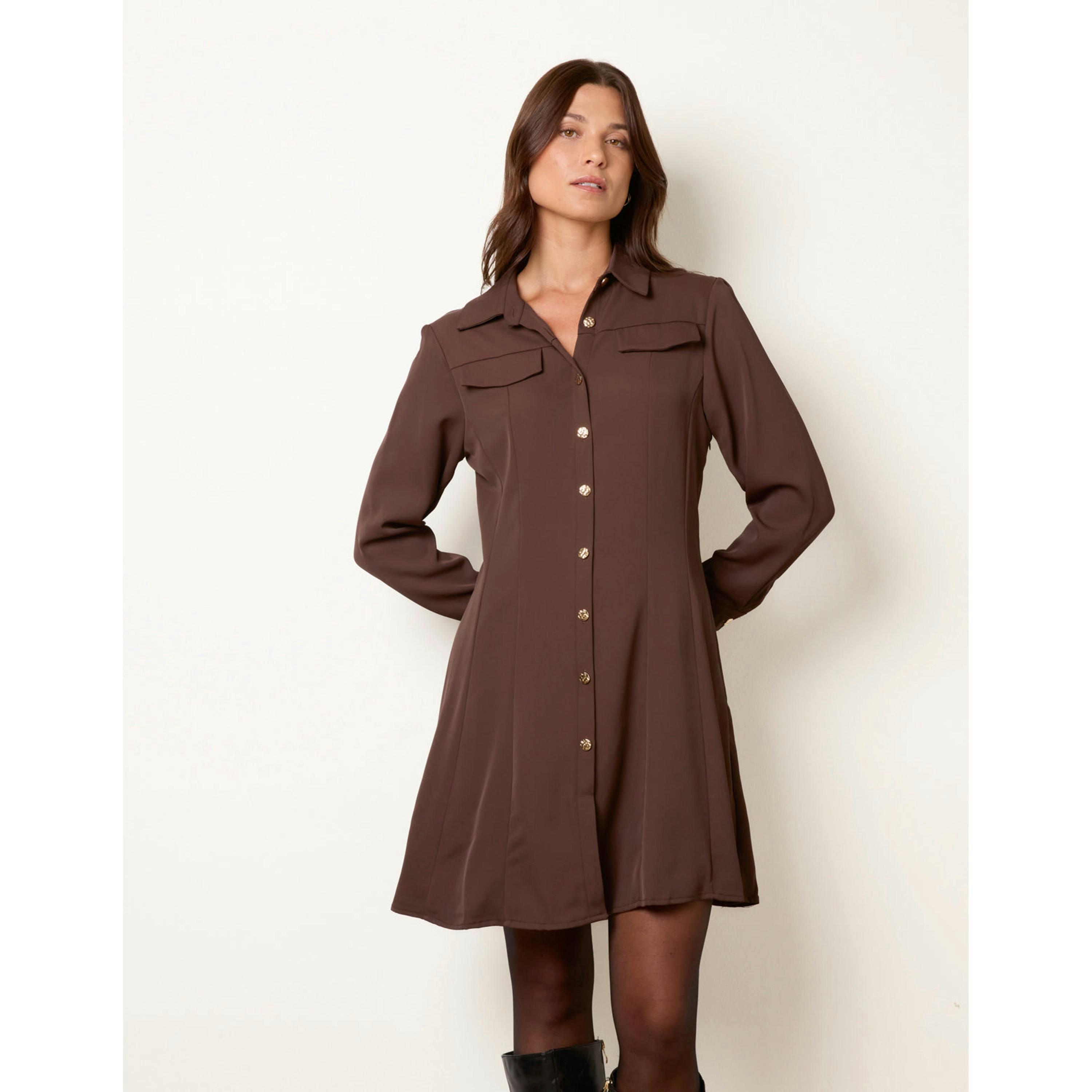Blue Vanilla Crepe Fit & Flare Mini Dress  in Brown , view 4 of 4