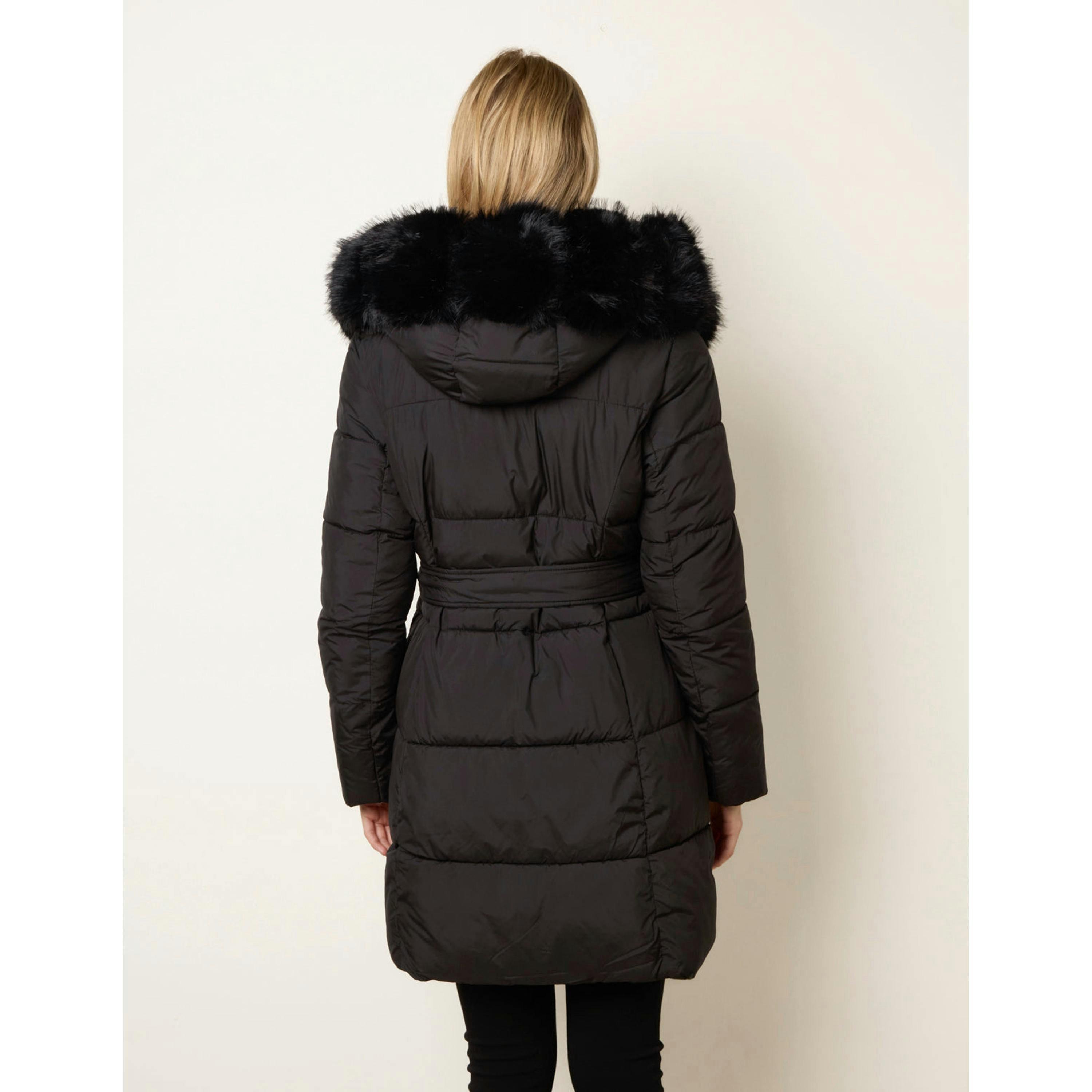 Blue Vanilla Pelted Faux Fur Short Puffer  in Black , view 2 of 4