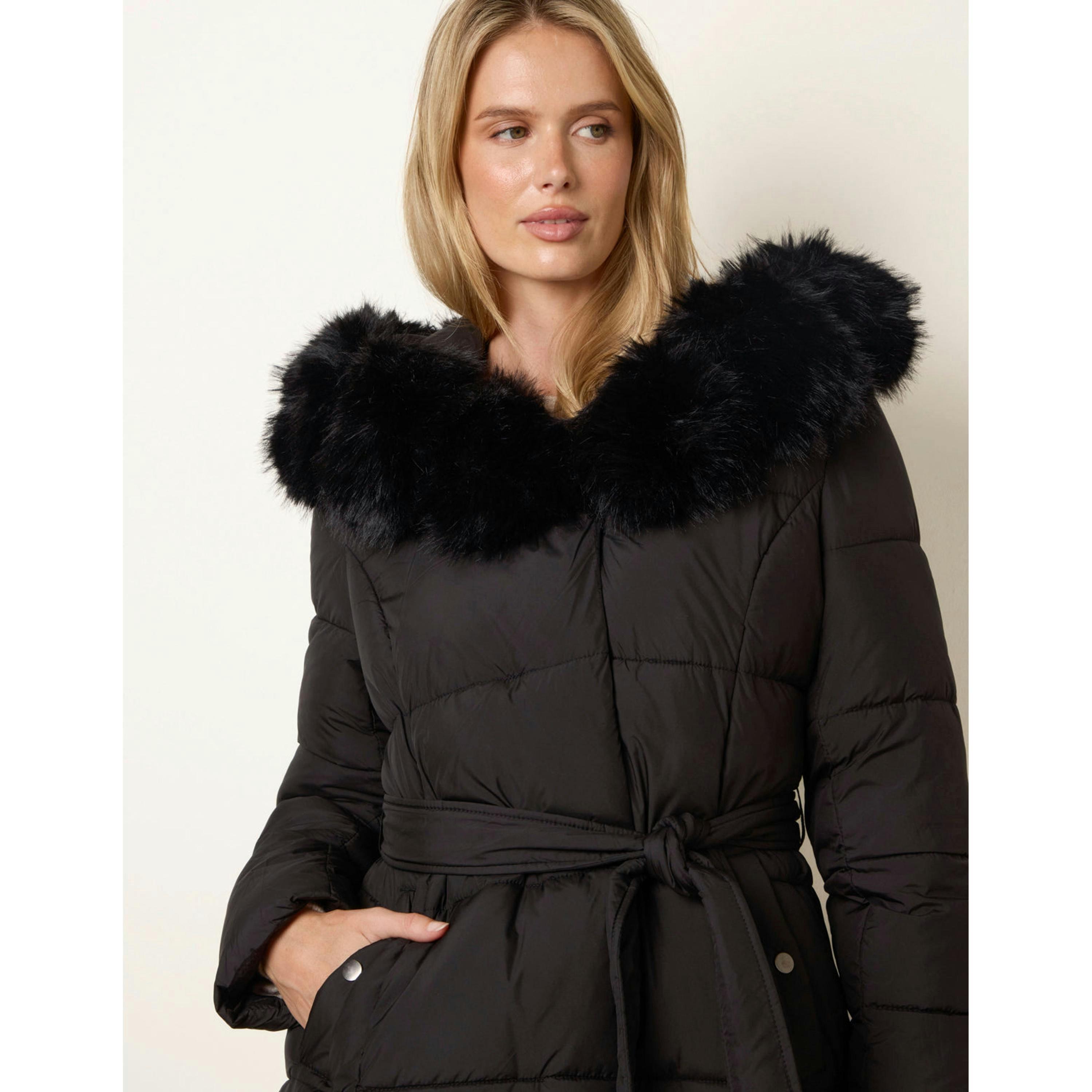 Blue Vanilla Pelted Faux Fur Short Puffer  in Black , view 3 of 4