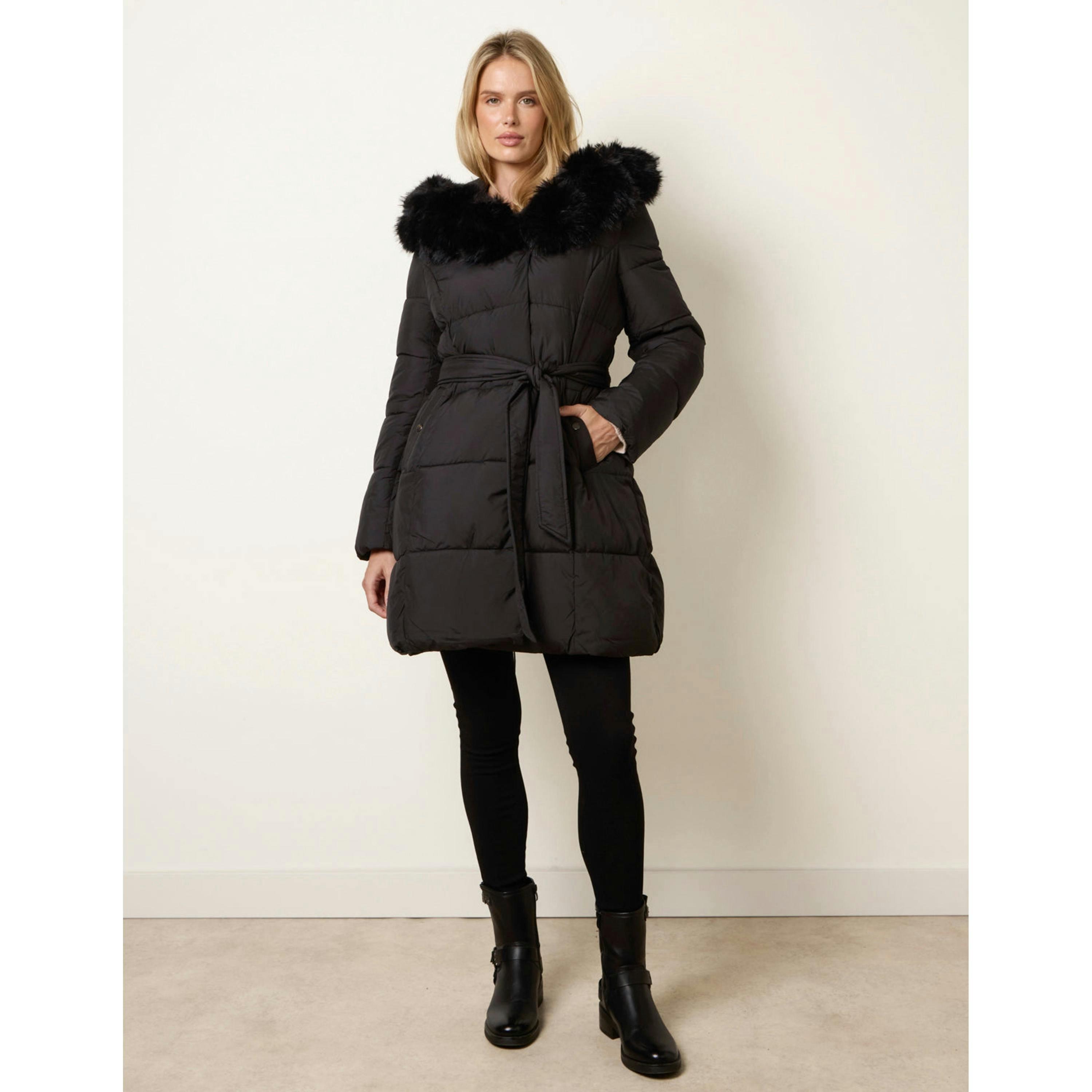 Blue Vanilla Pelted Faux Fur Short Puffer  in Black , view 4 of 4