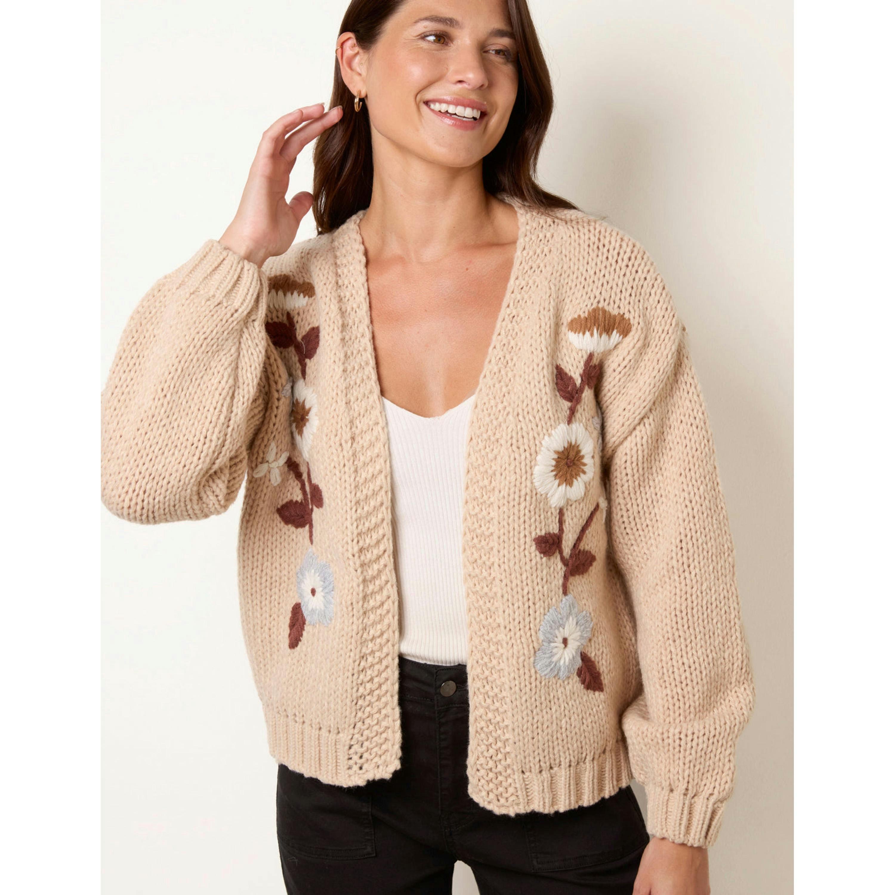 Blue Vanilla Cardigan With Floral Embroidery  in Beige , view 4 of 4