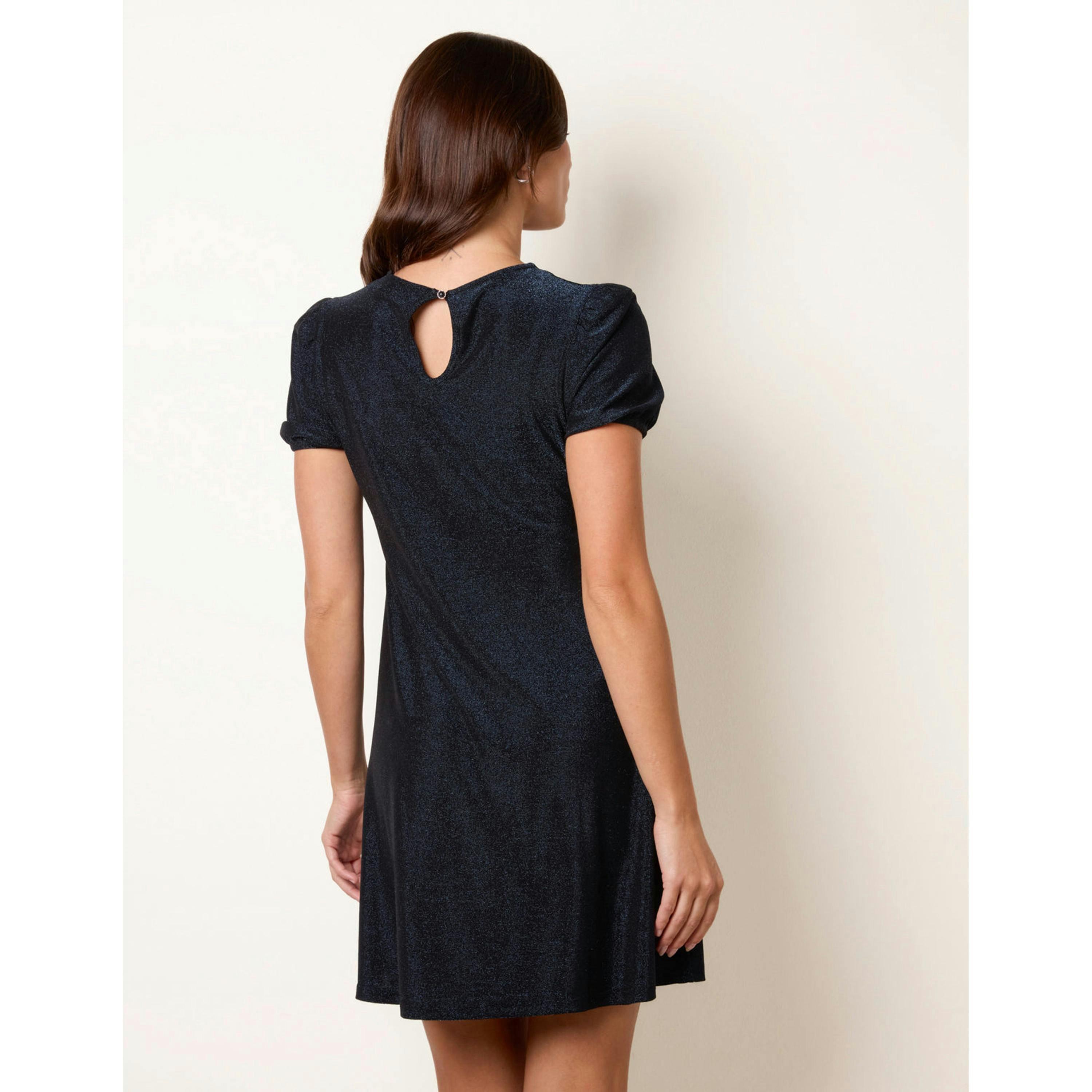 Blue Vanilla Metallic Puff Sleeve Swing Dress  in Navy , view 2 of 4