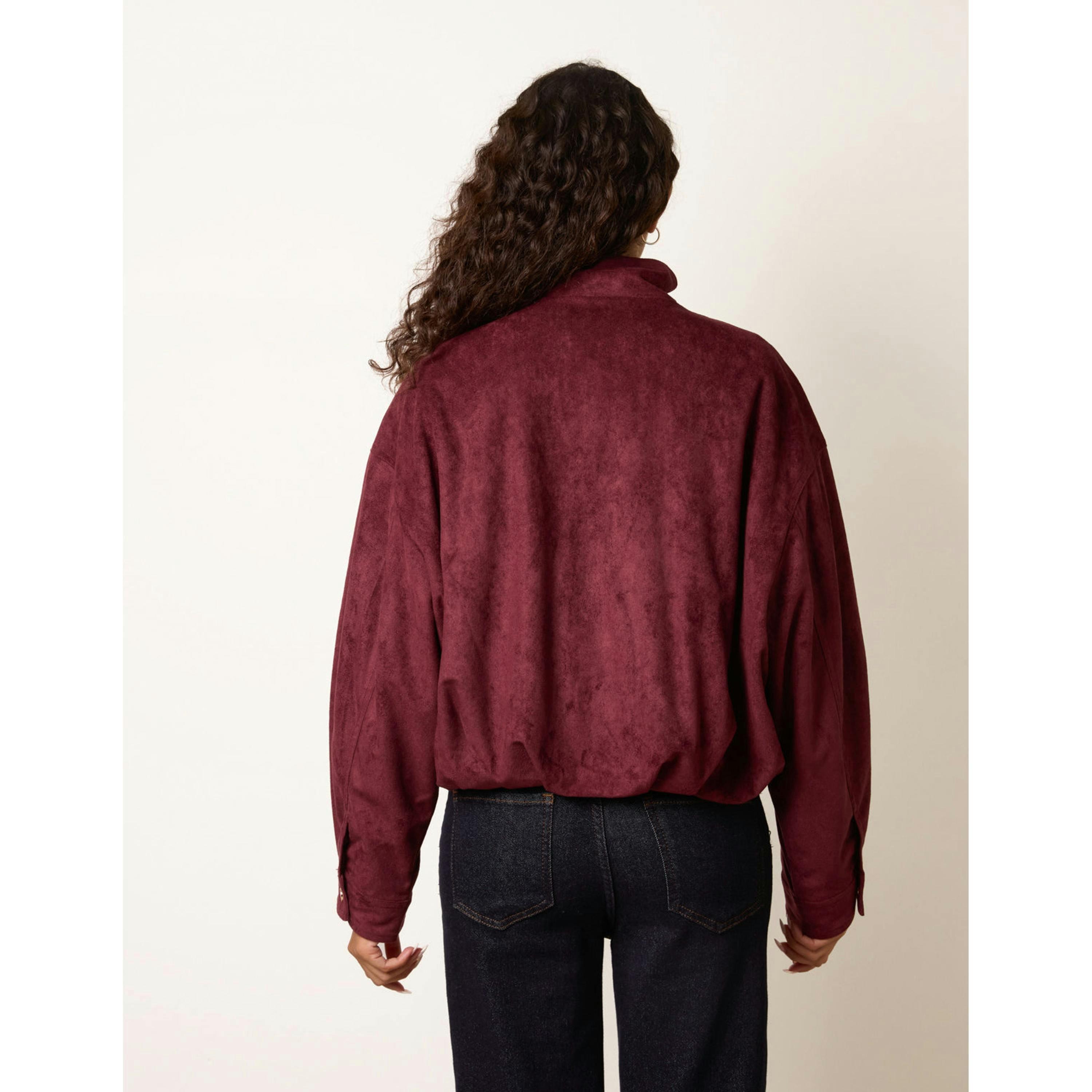 Blue Vanilla Funnel Neck Suede Jacket  in Wine , view 2 of 4