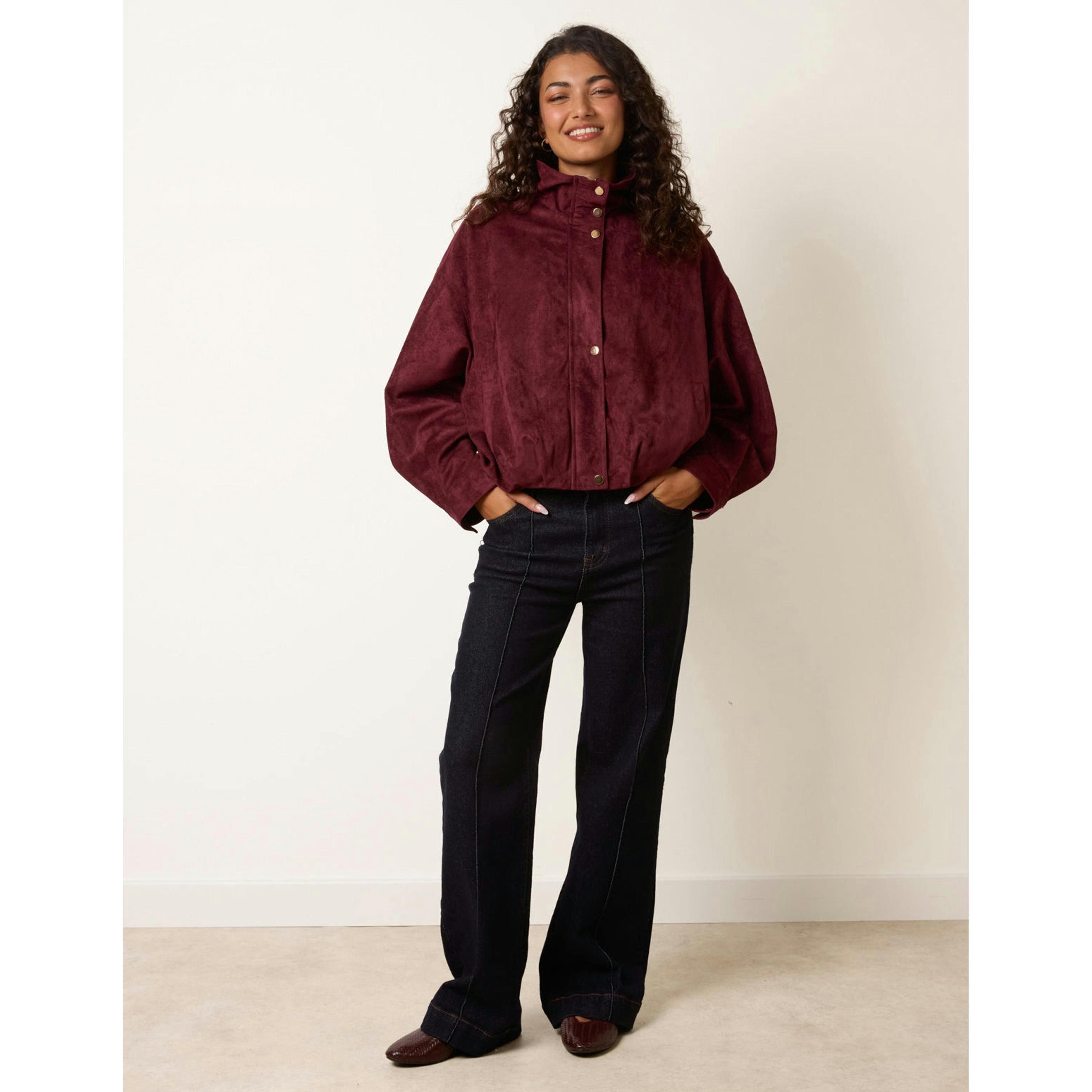 Blue Vanilla Funnel Neck Suede Jacket  in Wine , view 4 of 4