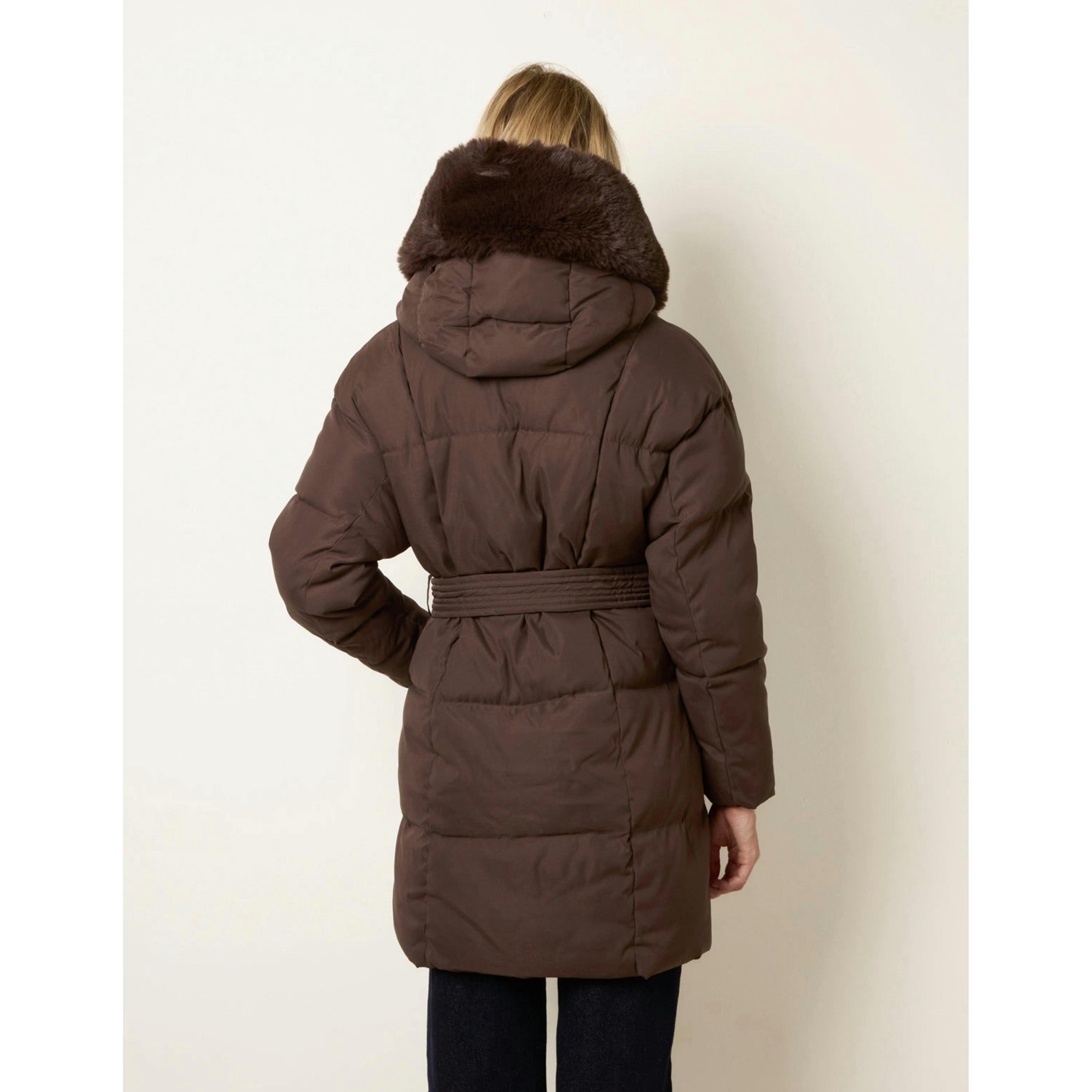 Blue Vanilla Faux Fur Hood Short Puffer Coat  in Brown , view 2 of 4