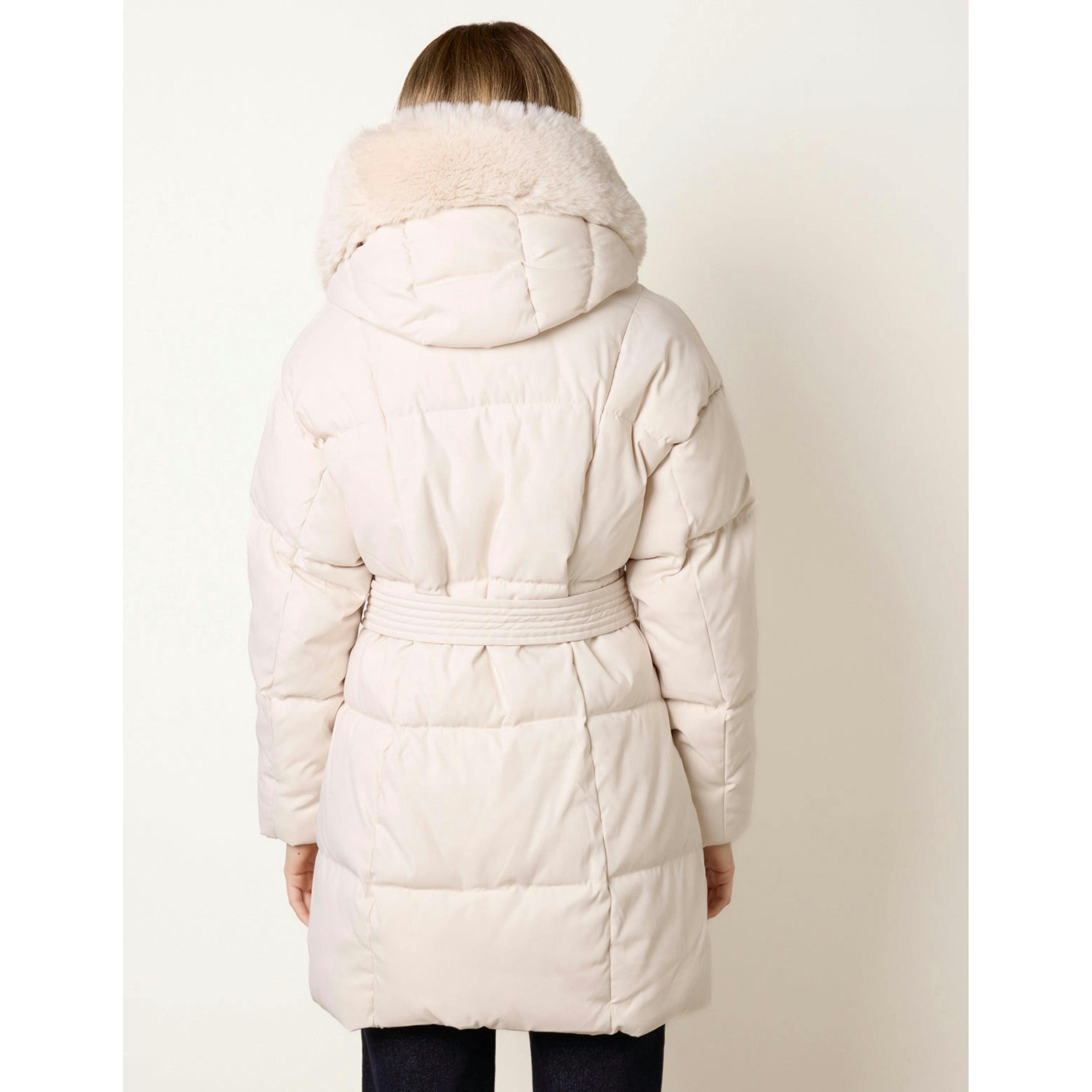 Blue Vanilla Faux Fur Hood Short Puffer Coat  in Stone , view 2 of 4
