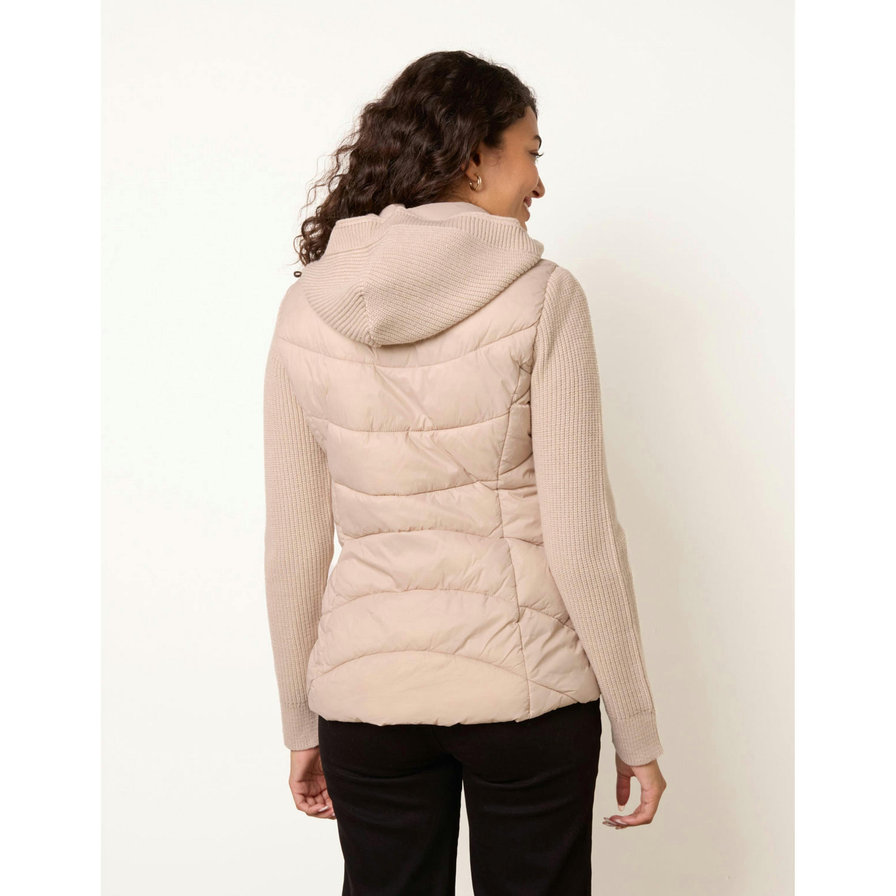 Blue Vanilla Knitted Sleeve Puffer Jacket  in Stone , view 2 of 4