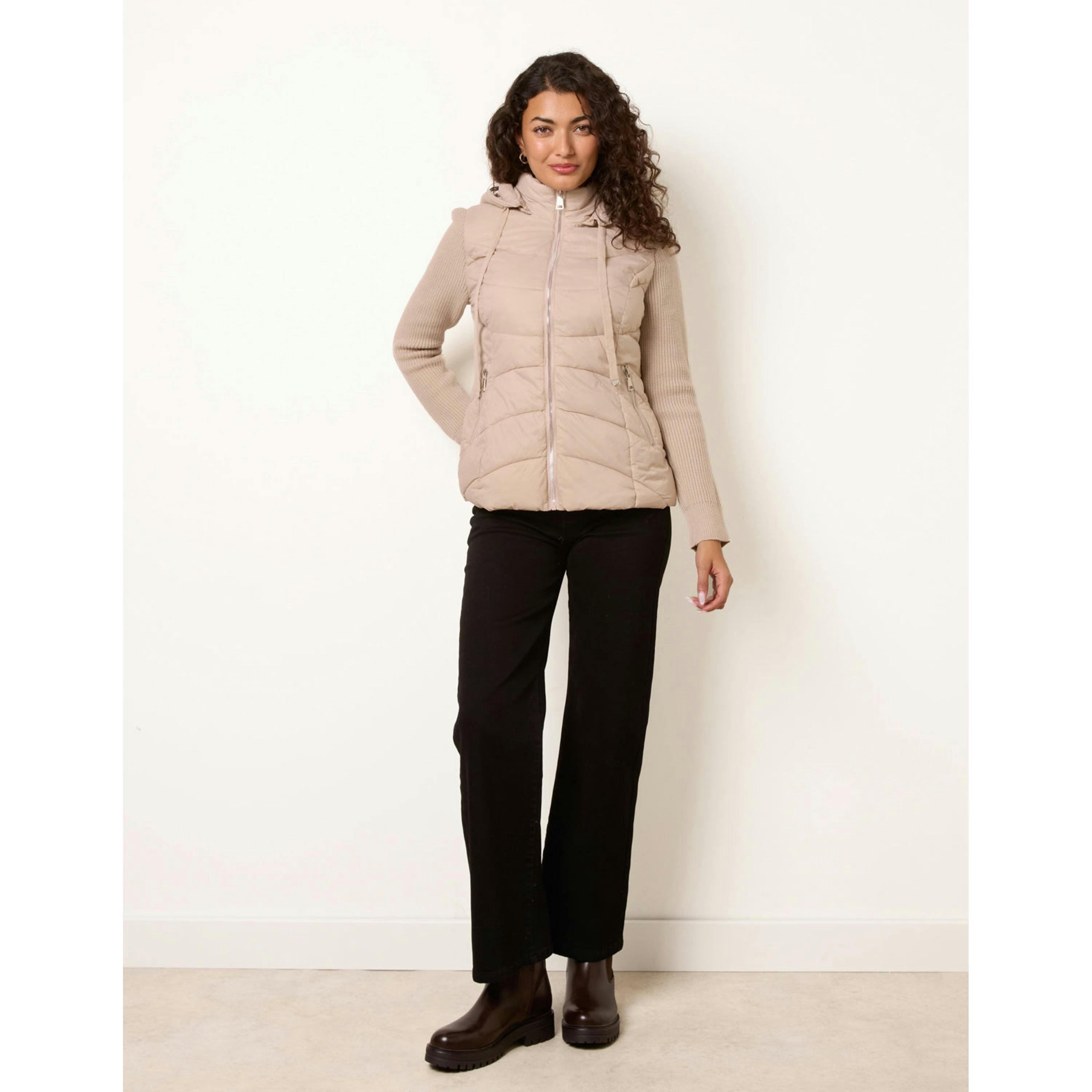 Blue Vanilla Knitted Sleeve Puffer Jacket  in Stone , view 4 of 4