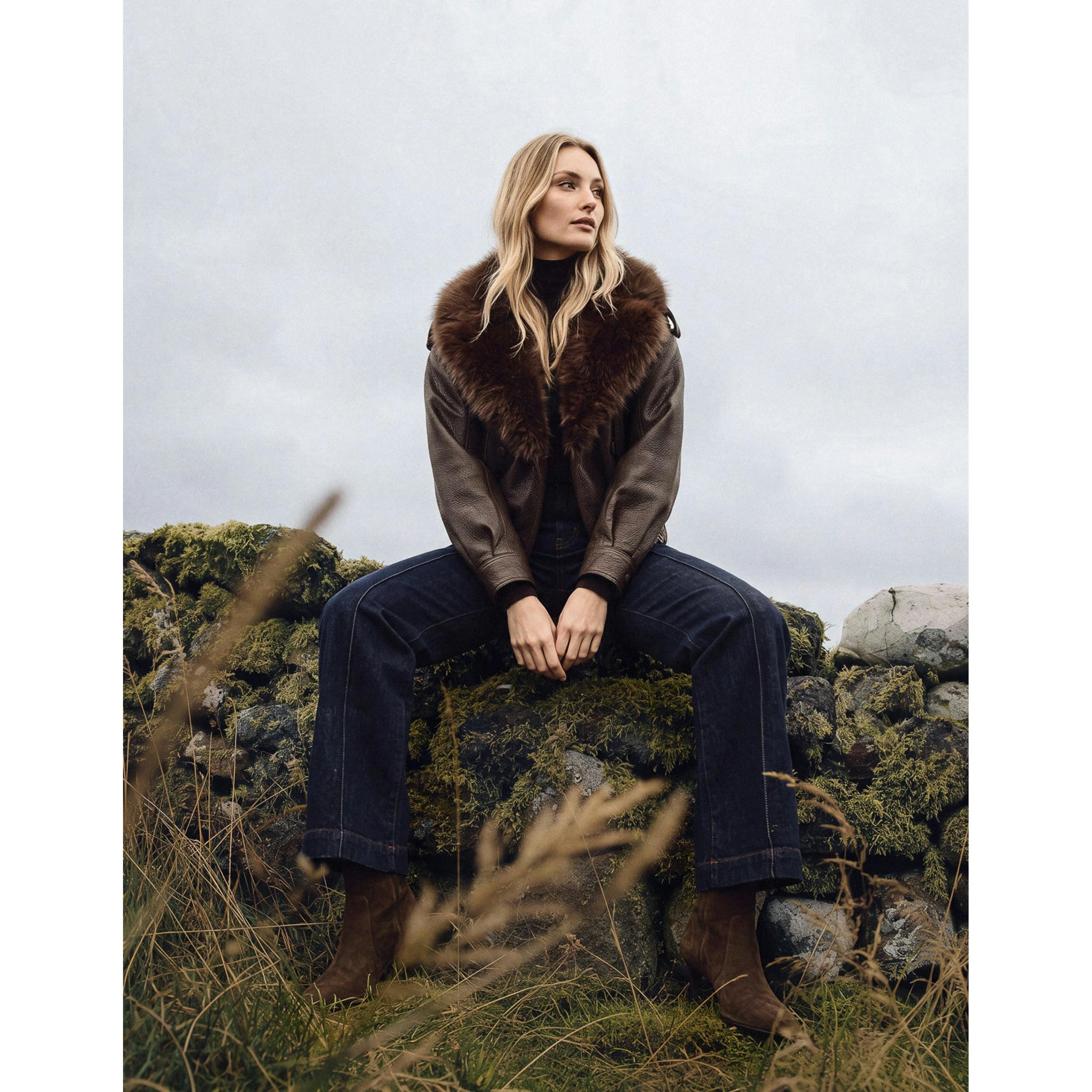 Blue Vanilla PU Faux Fur Trimmed Jacket  in Brown , view 5 of 6