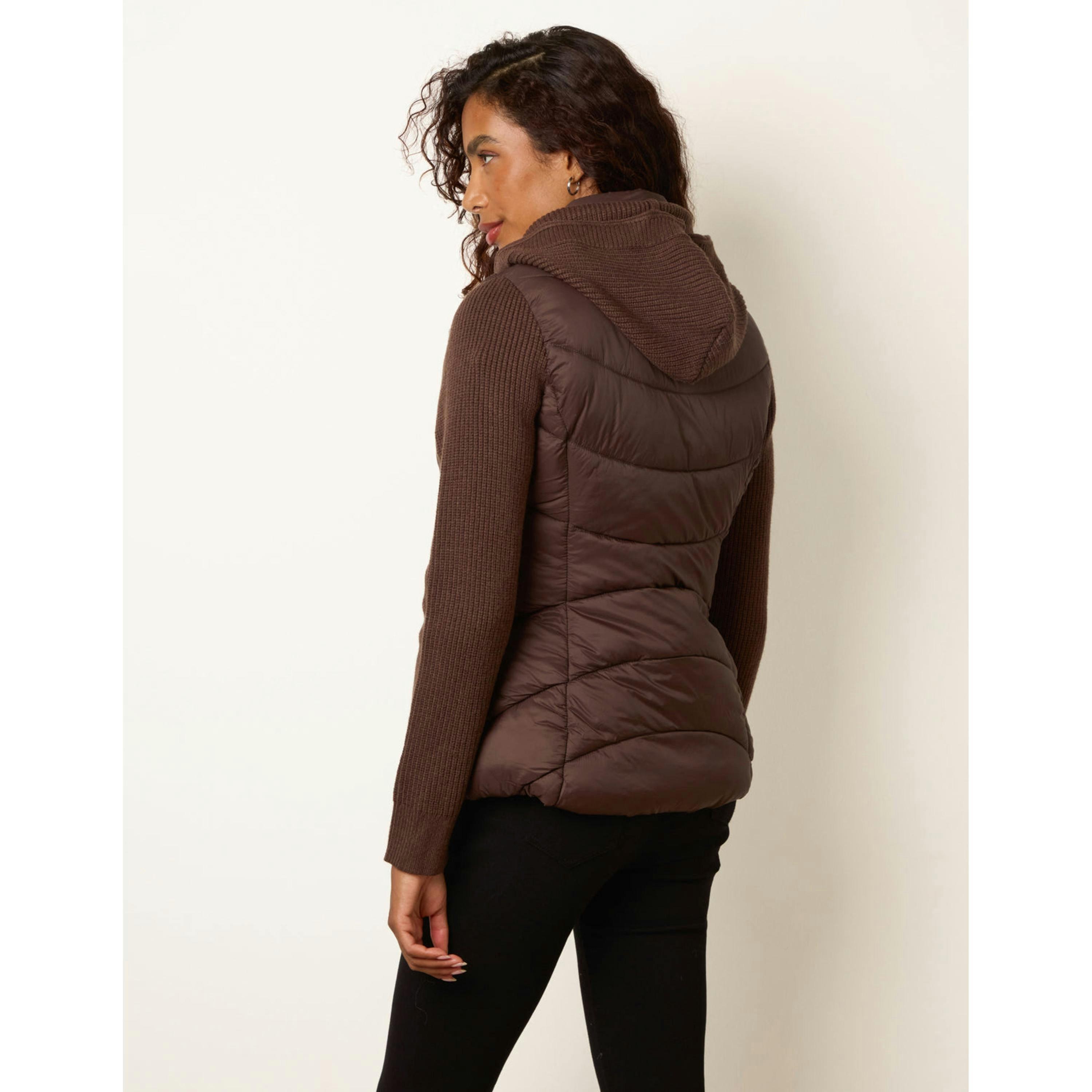 Blue Vanilla Knitted Sleeve Puffer Jacket  in Brown , view 4 of 4