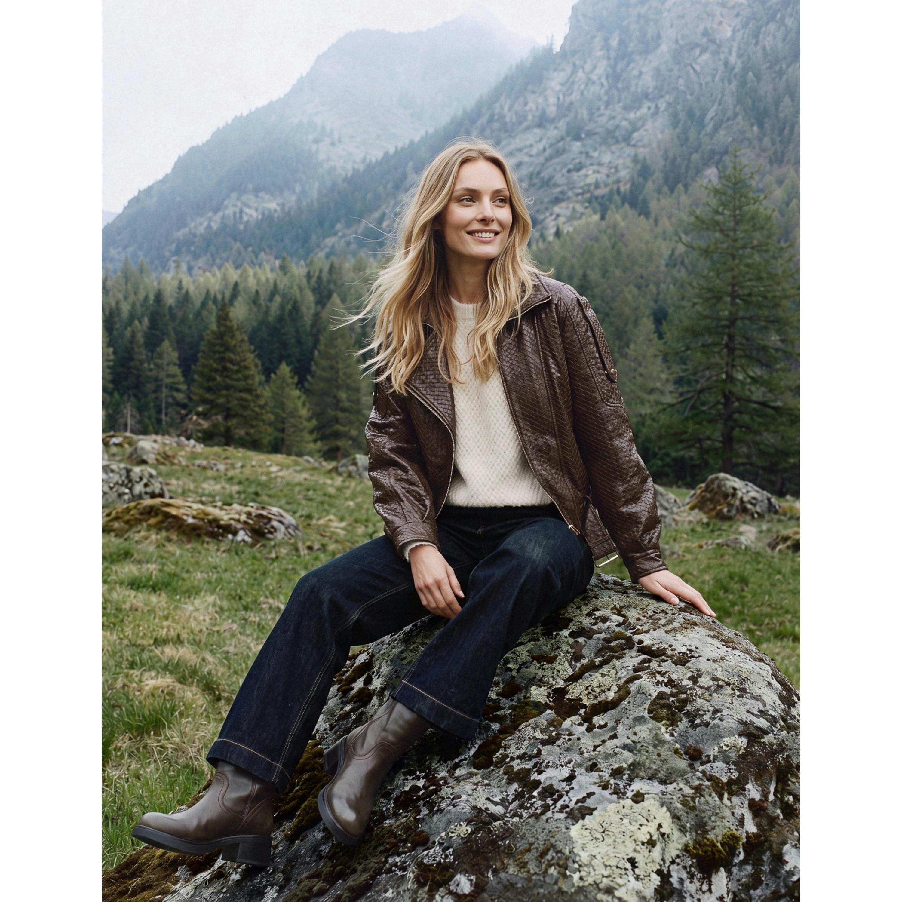 Blue Vanilla Textured Pu Biker Jacket  in Brown , view 5 of 5