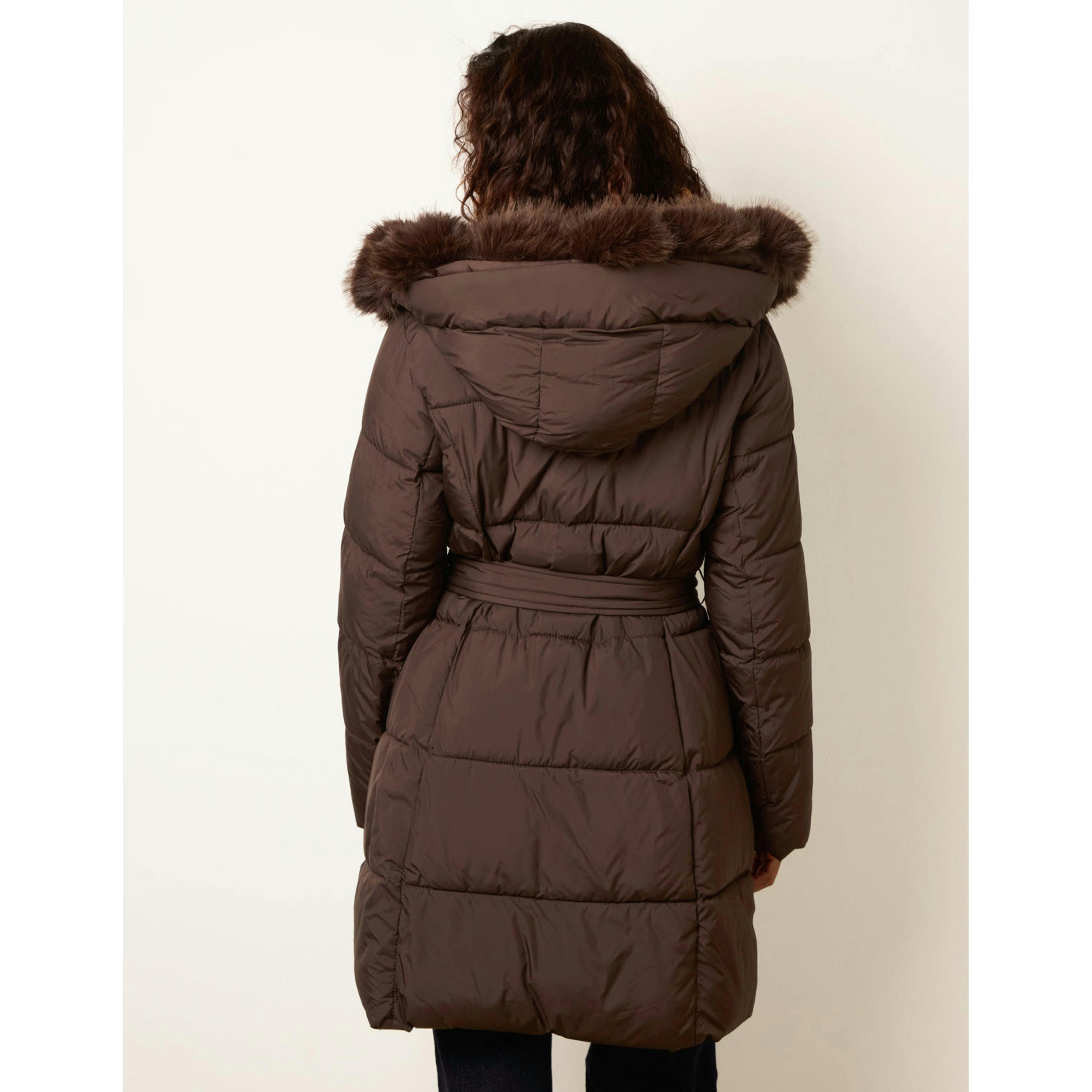 Blue Vanilla Pelted Faux Fur Short Puffer  in Brown , view 2 of 4