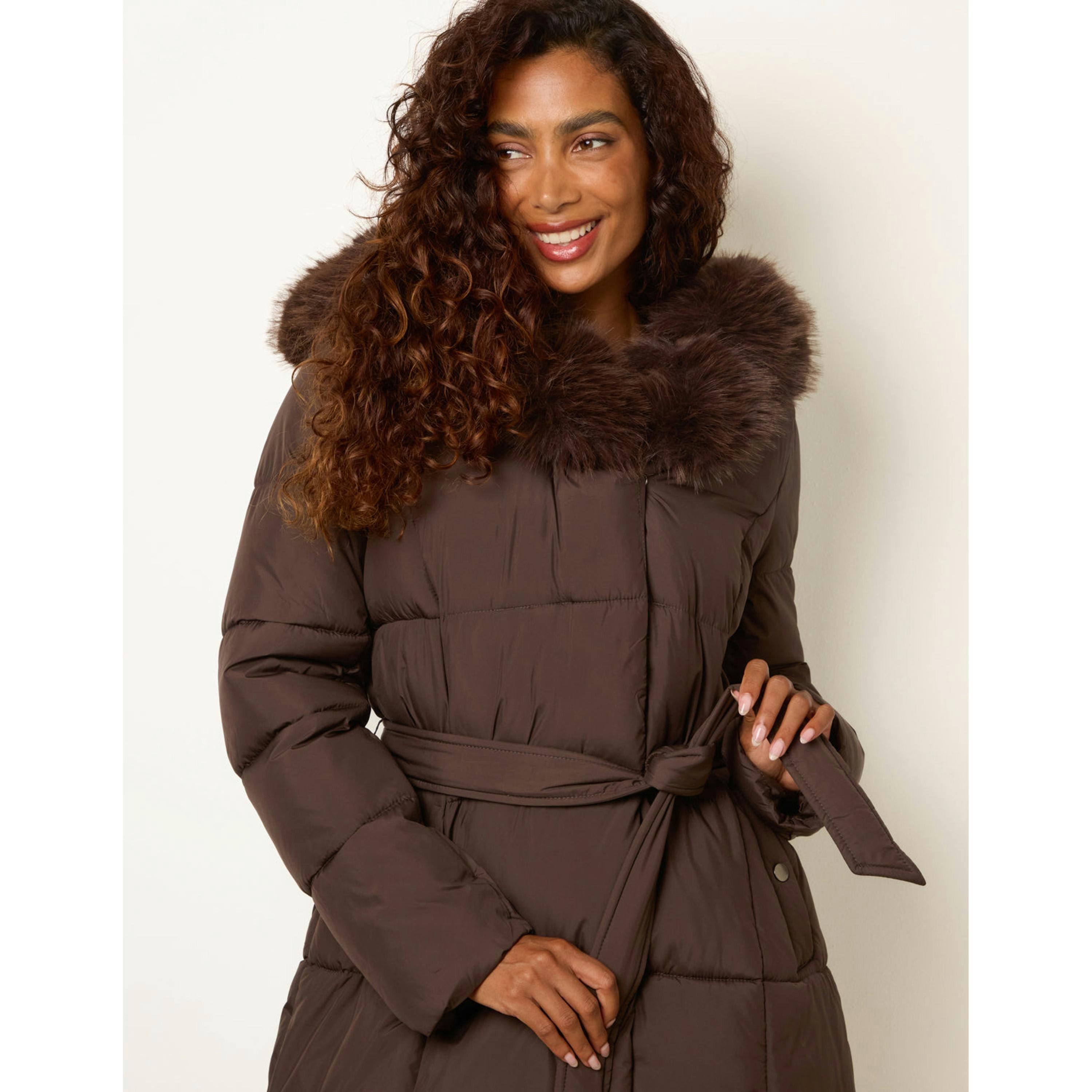Blue Vanilla Pelted Faux Fur Short Puffer  in Brown , view 3 of 4