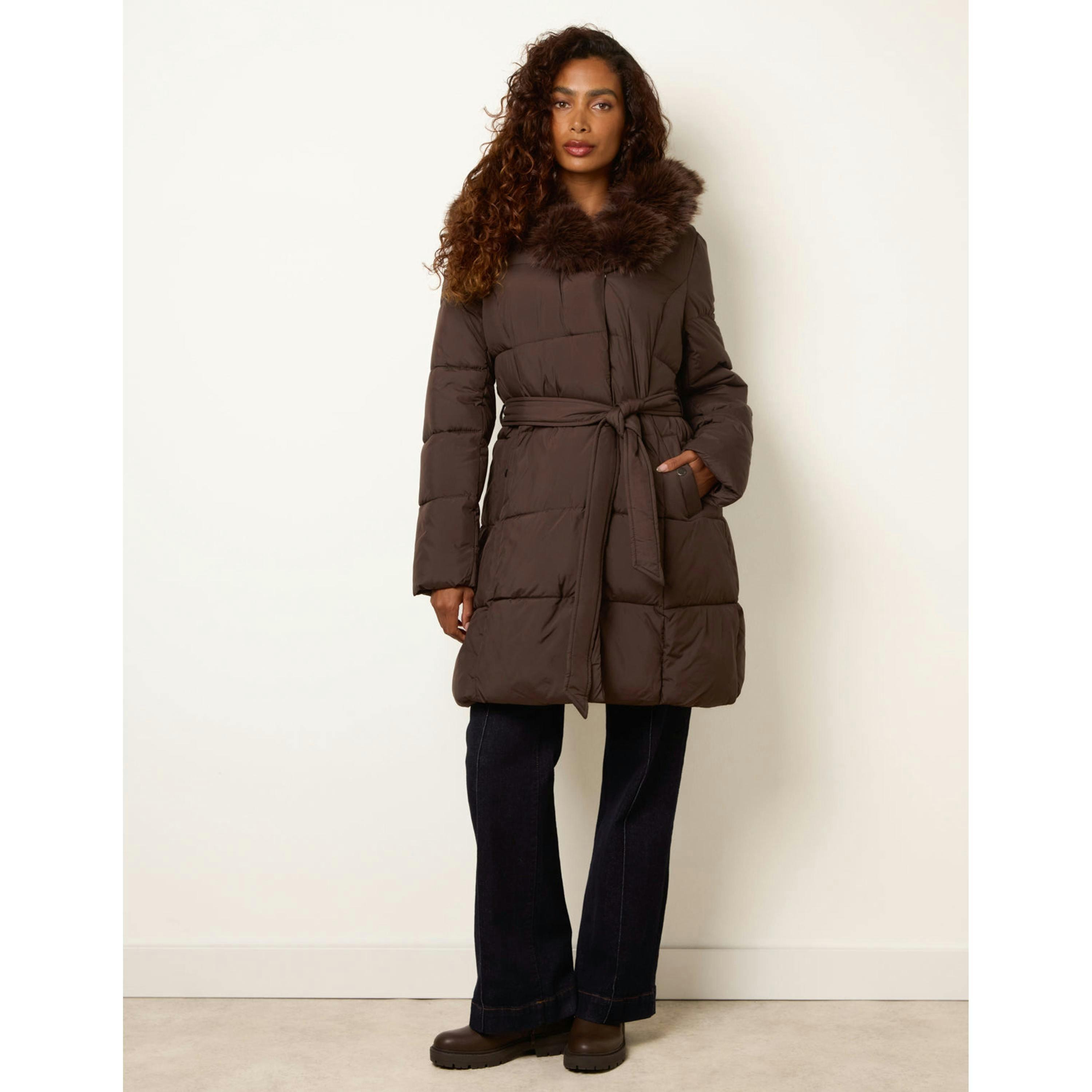 Blue Vanilla Pelted Faux Fur Short Puffer  in Brown , view 4 of 4
