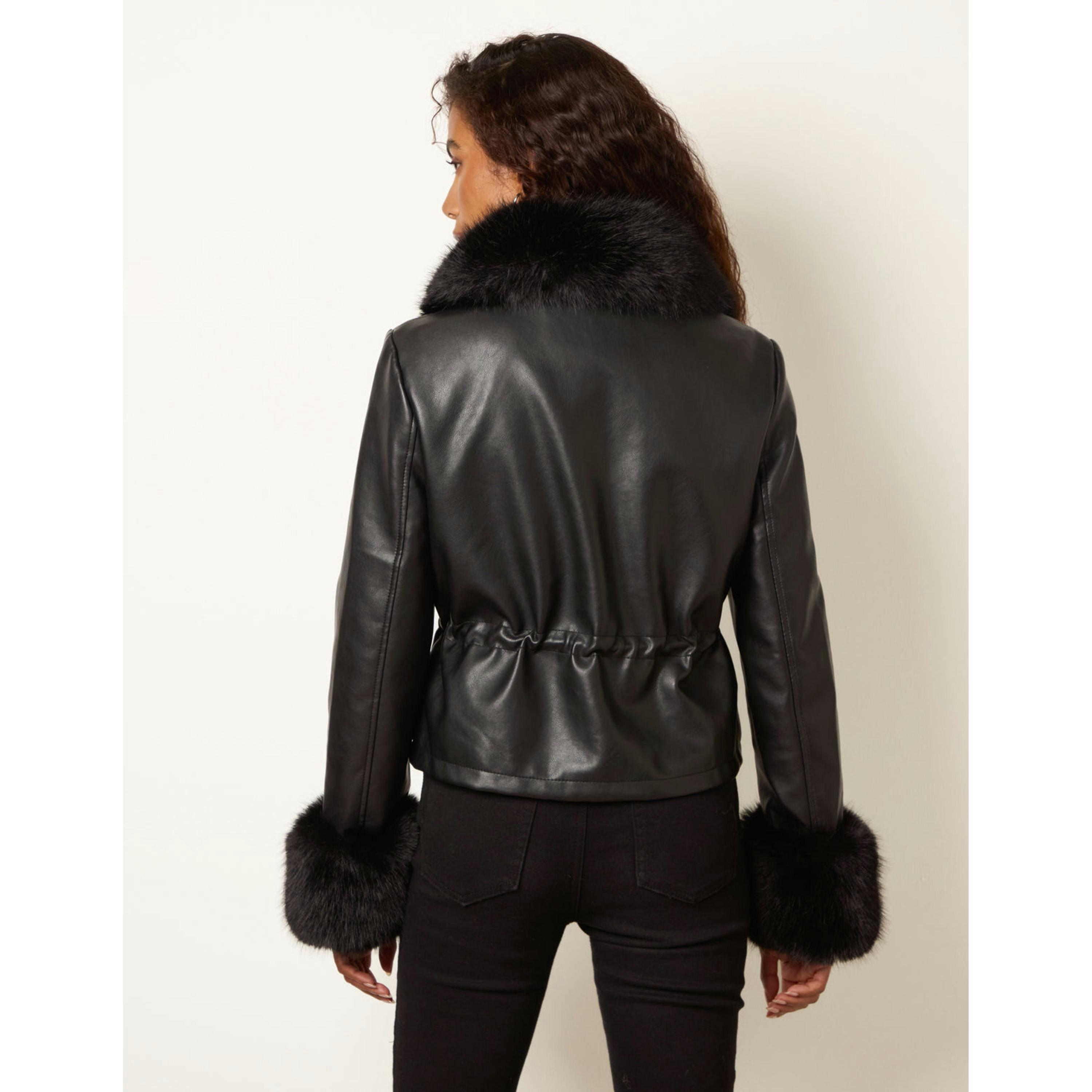 Blue Vanilla Faux Fur Trimmed Jacket  in Black , view 2 of 4