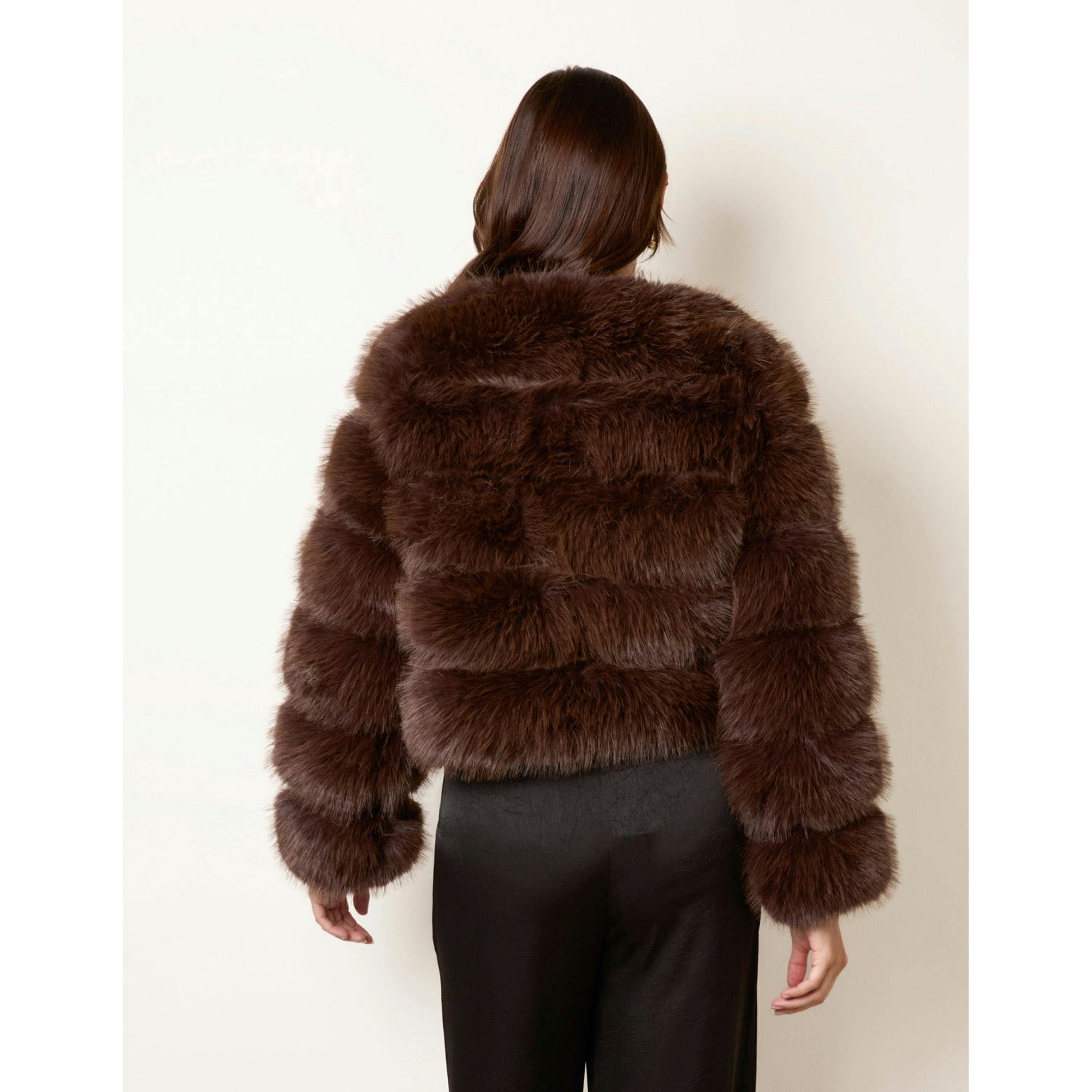 Blue Vanilla Faux Fur Short Coat  in Brown , view 2 of 4