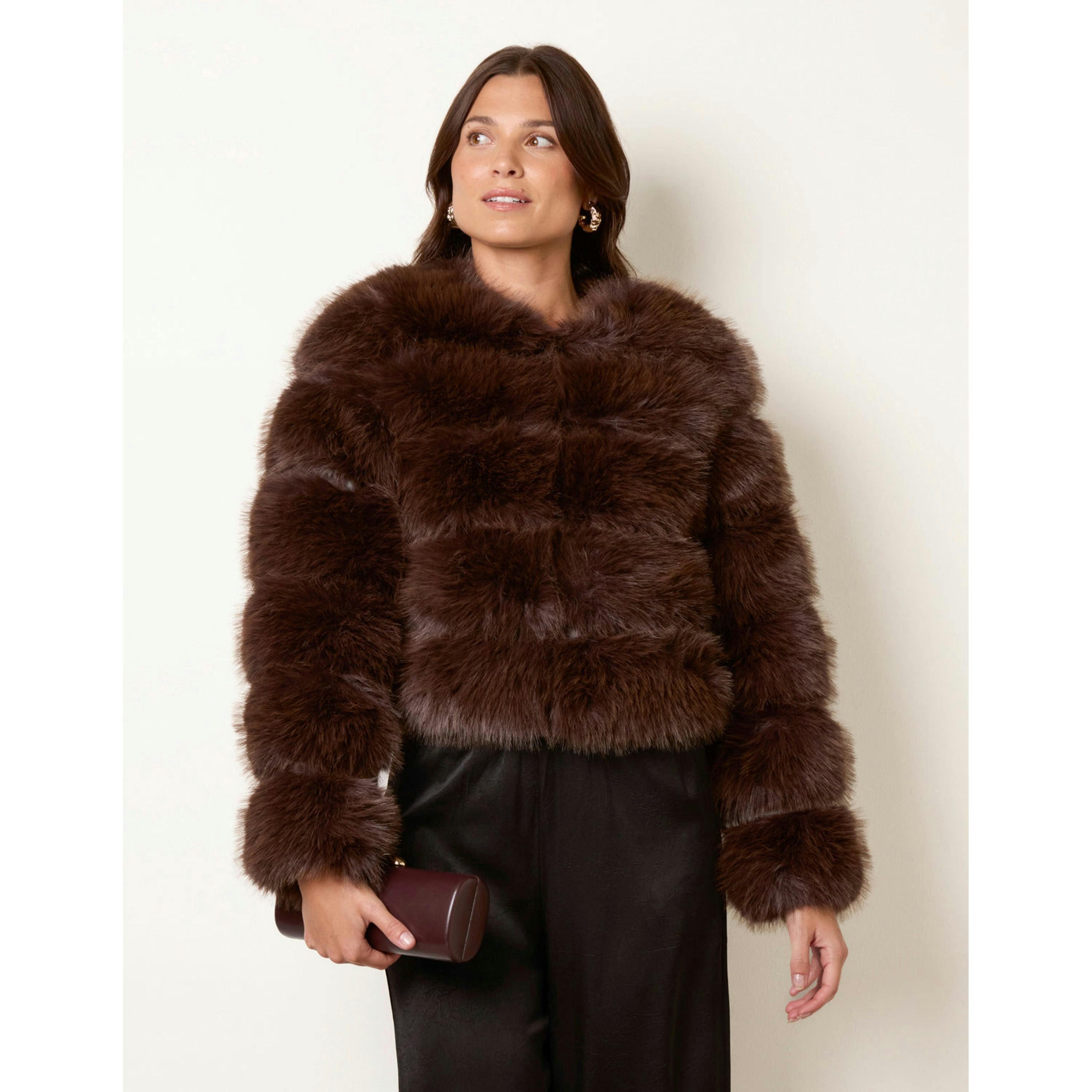 Blue Vanilla Faux Fur Short Coat  in Brown , view 3 of 4