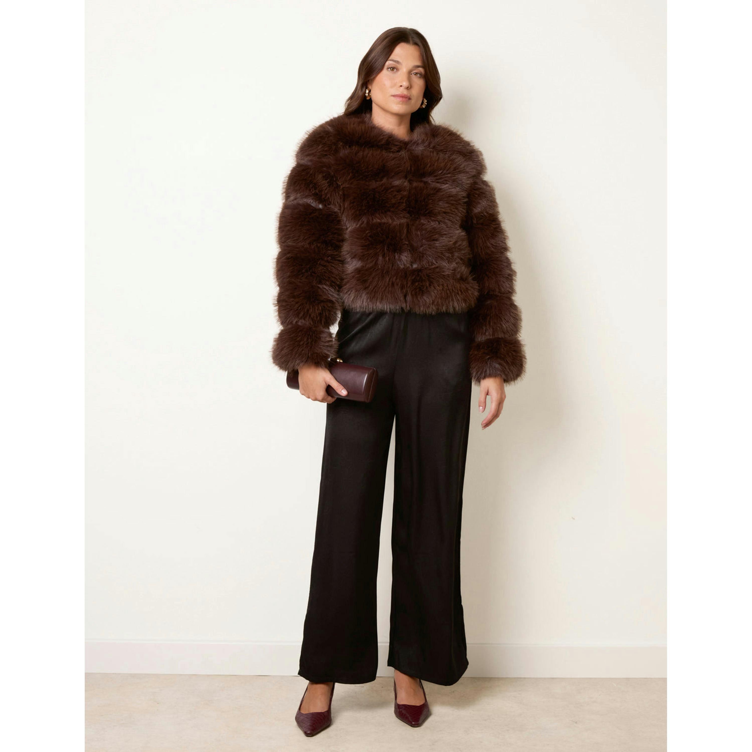 Blue Vanilla Faux Fur Short Coat  in Brown , view 4 of 4