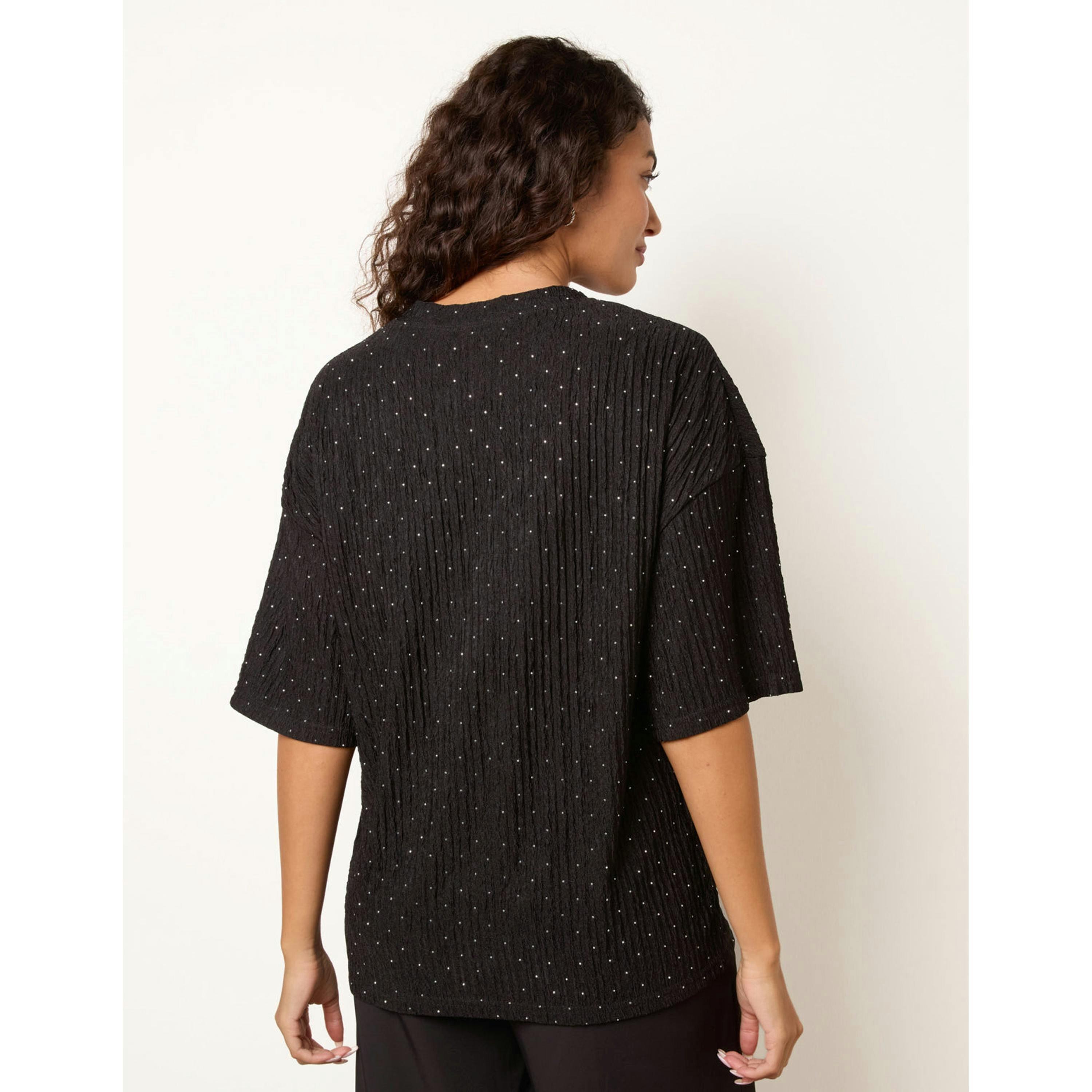 Blue Vanilla Diamante Textured Top  in Black , view 2 of 4