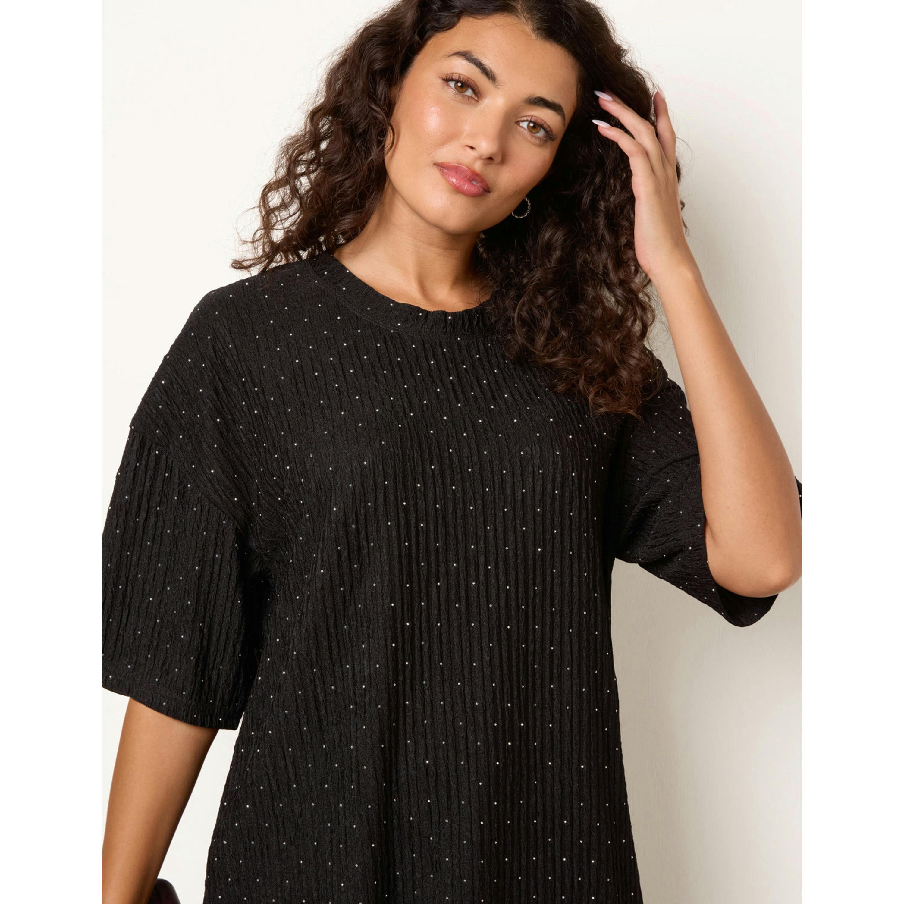 Blue Vanilla Diamante Textured Top  in Black , view 3 of 4